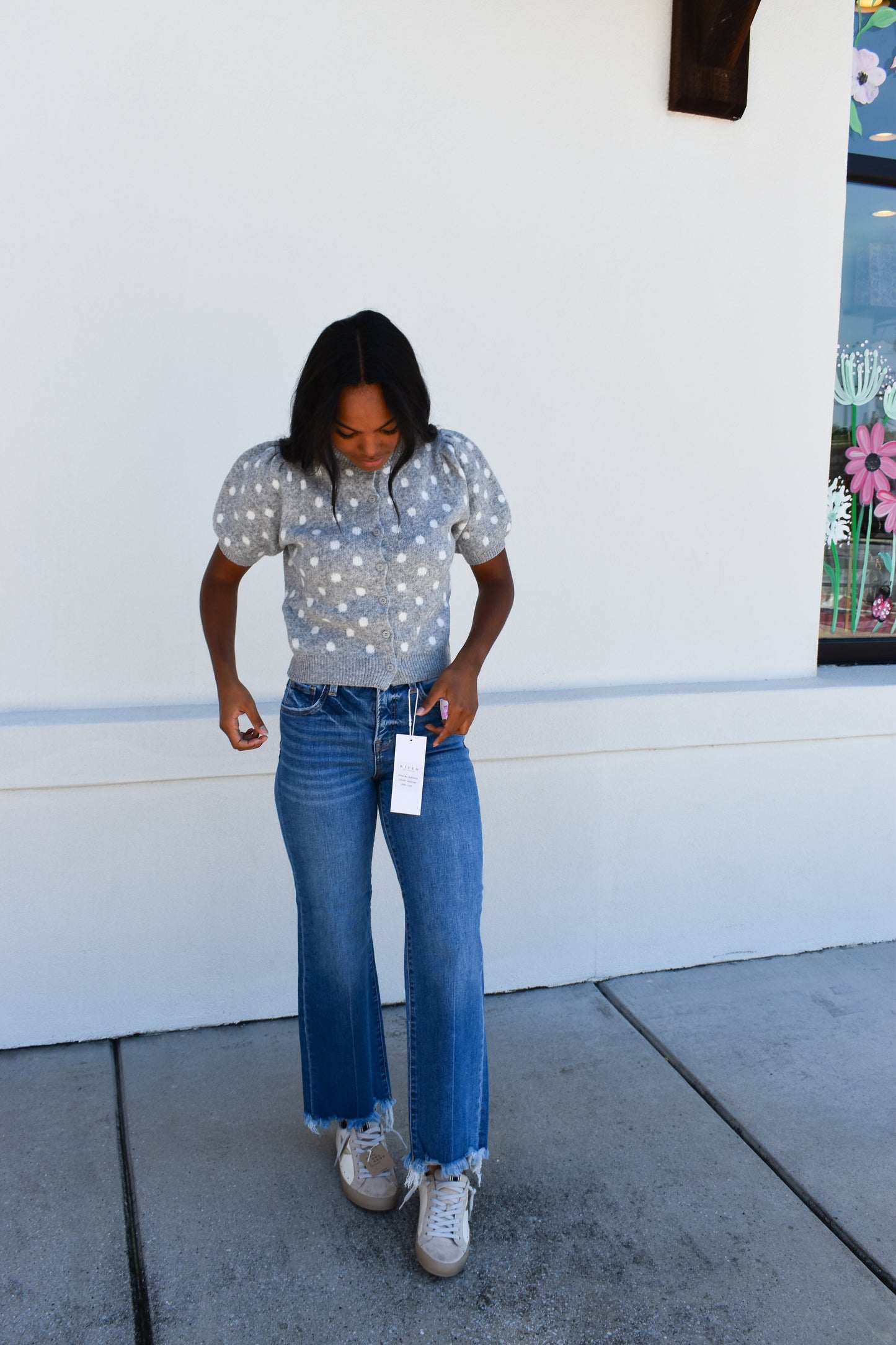 Puff Short Sleeve Polka Dot Top
