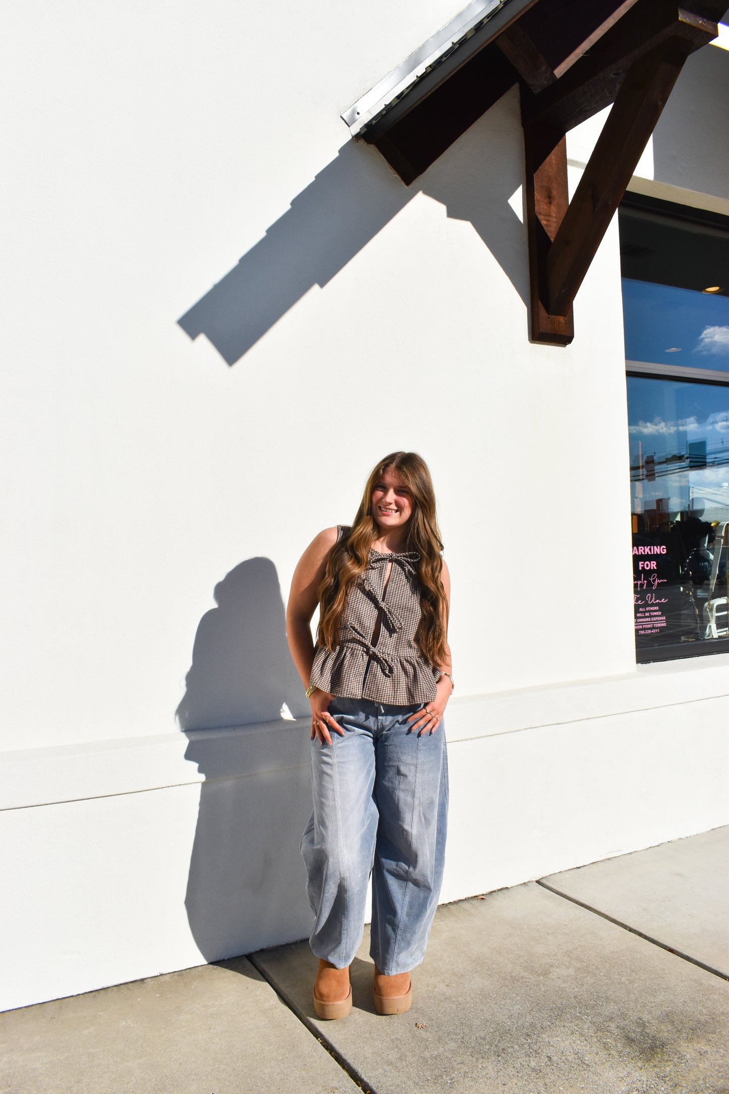 Maple Checkered Top W/ Tie Bows