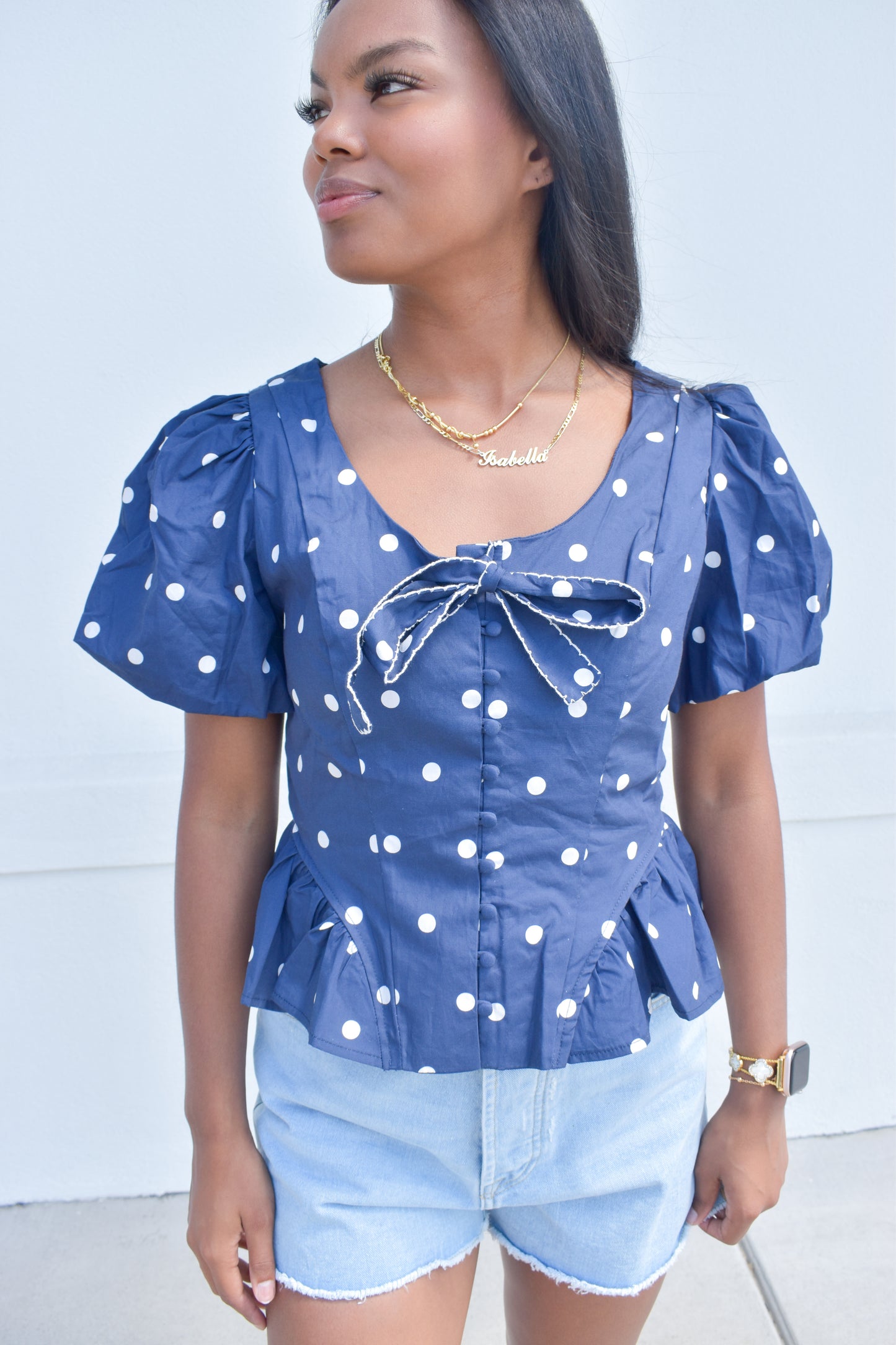 Pola Dot Bubble Hem Top