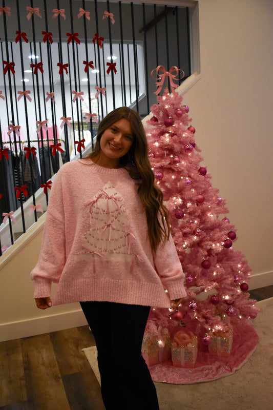 Christmas Tree W/ Satin Bow Sweater