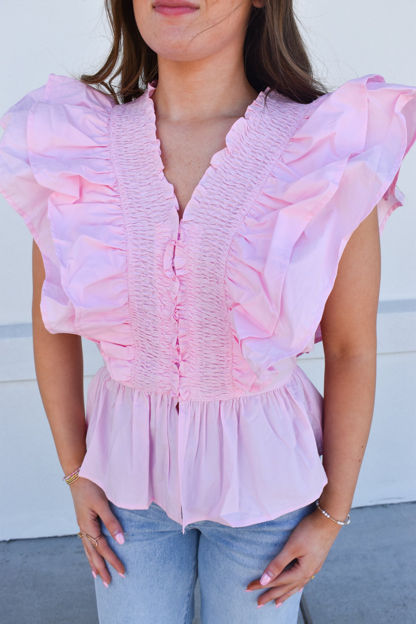 Ruffle Smocked Peplum Blouse