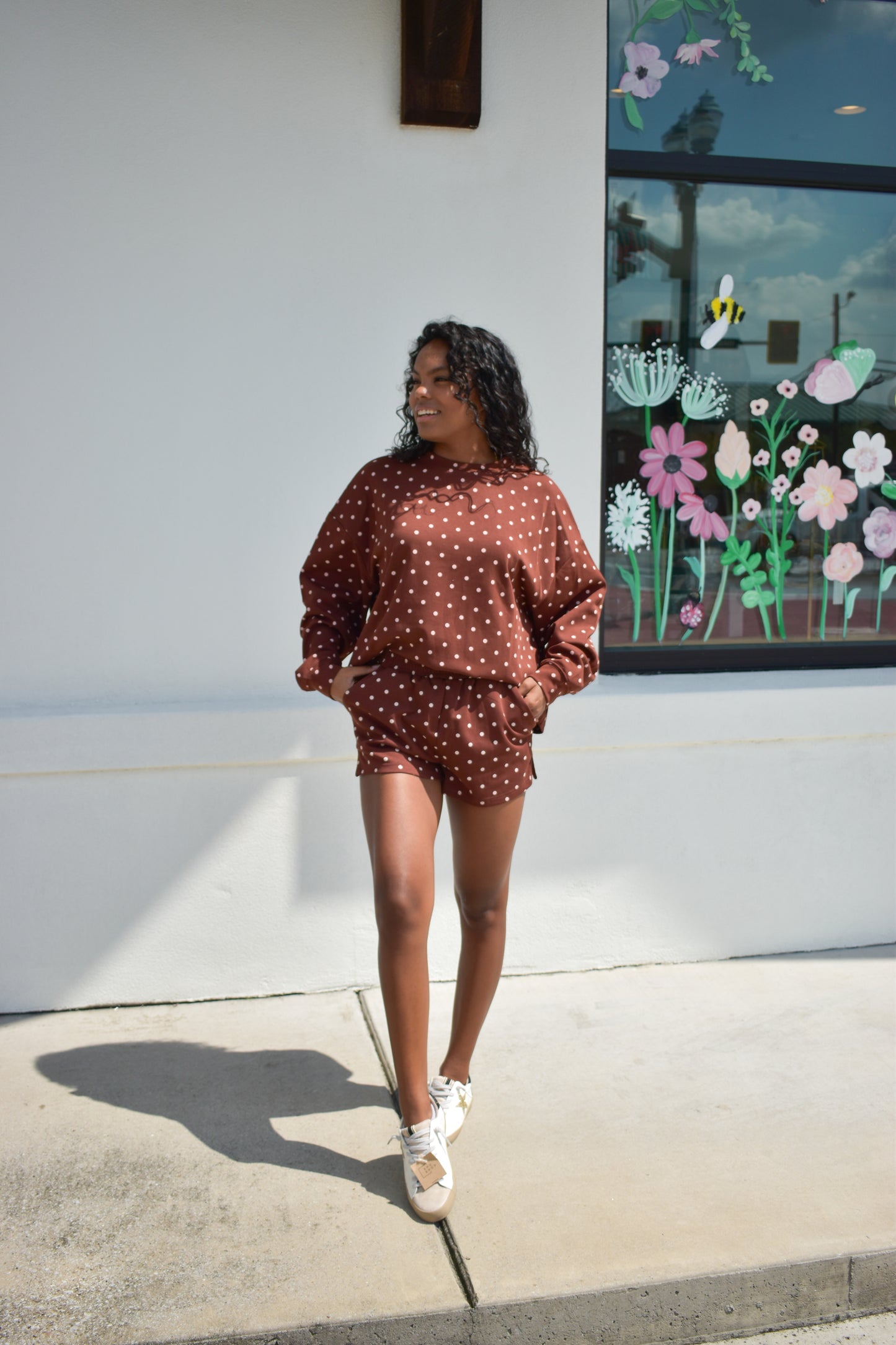 Chocolate Polka Dot Elastic Waistband Athletic Shorts