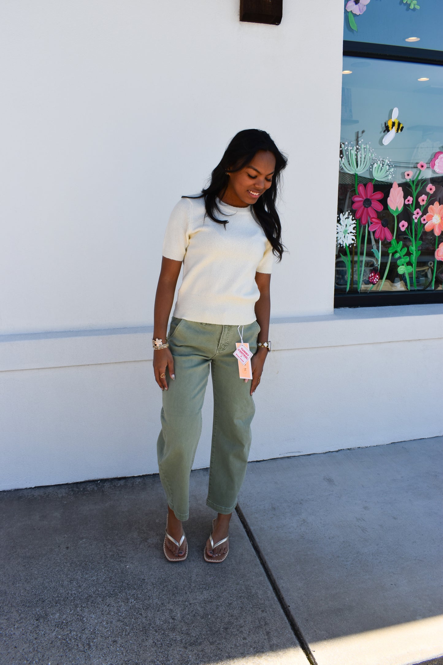 Risen Olive Crop Barrel Jeans