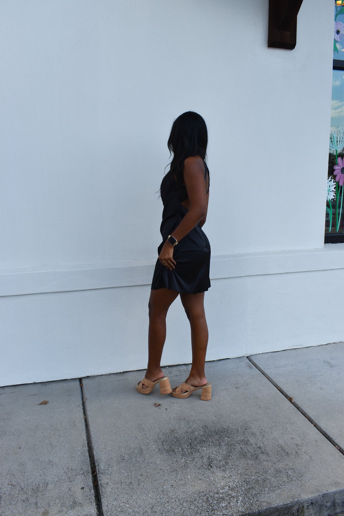 Solid Open Back Halter Mini Dress