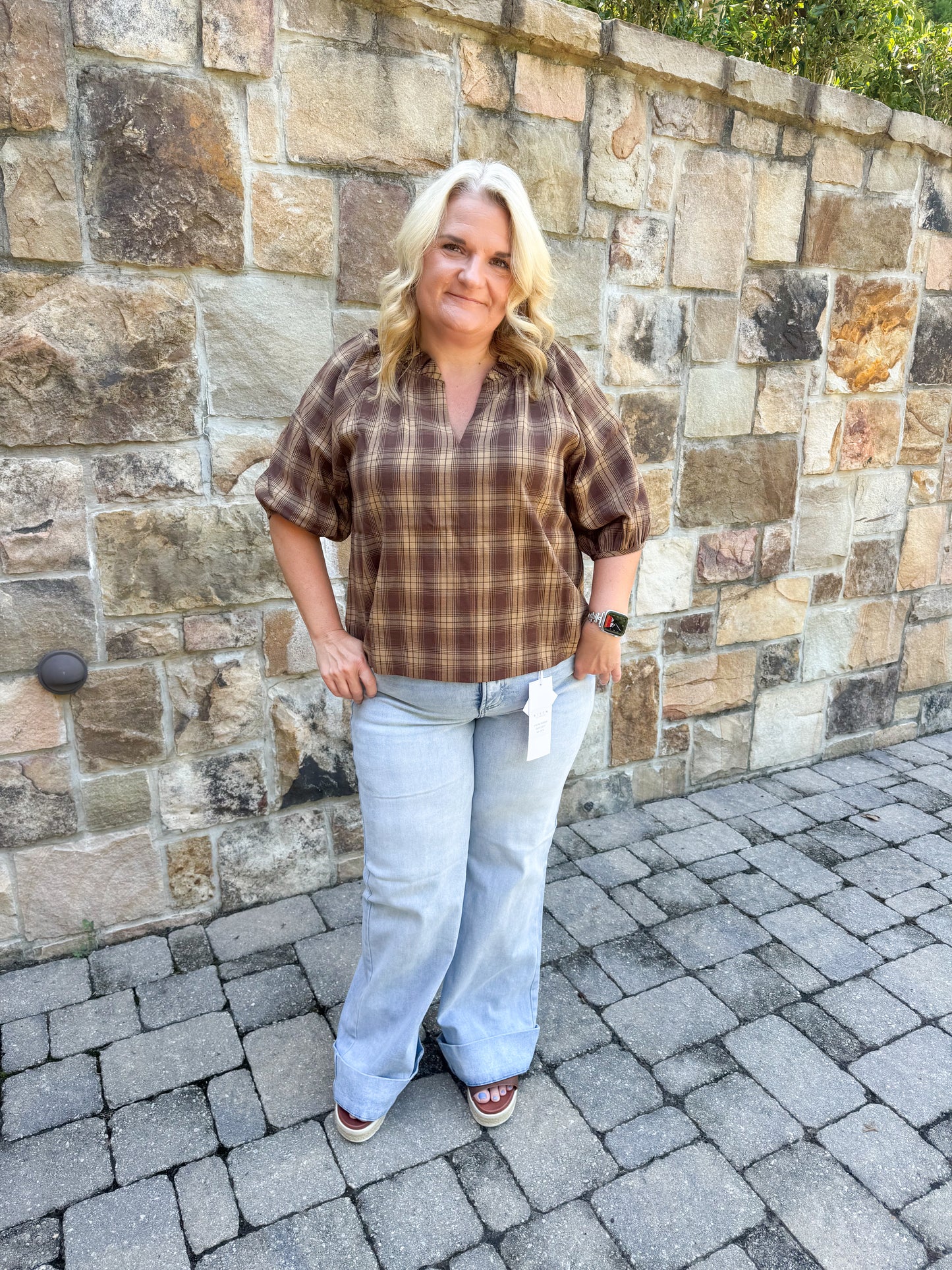 Calla Plaid Puff Sleeve Blouse