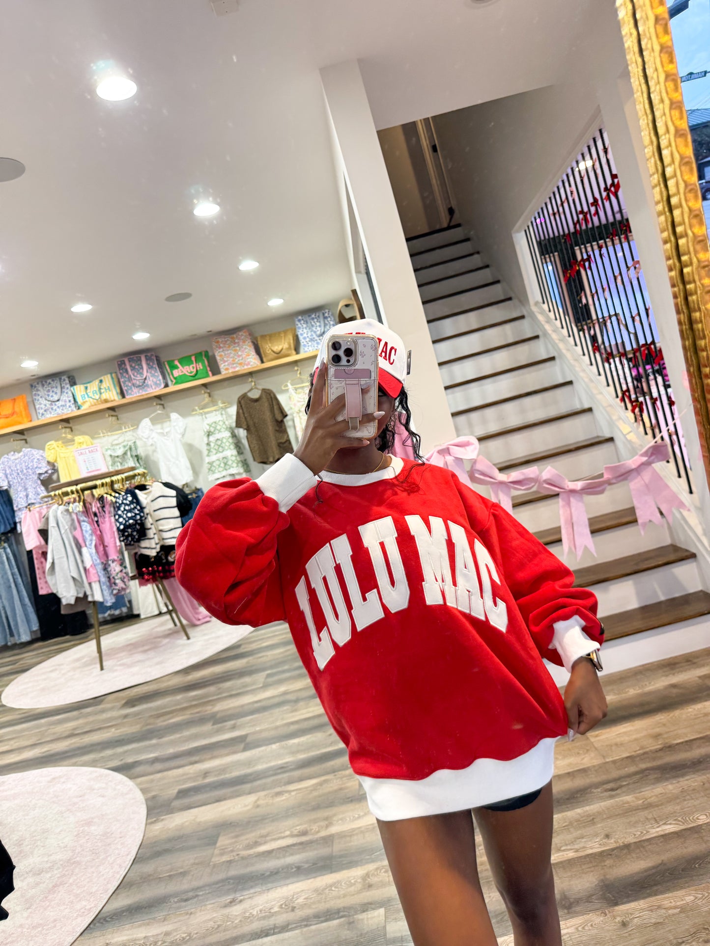 Lulu Mac Color Block Sweatshirt: Red/White
