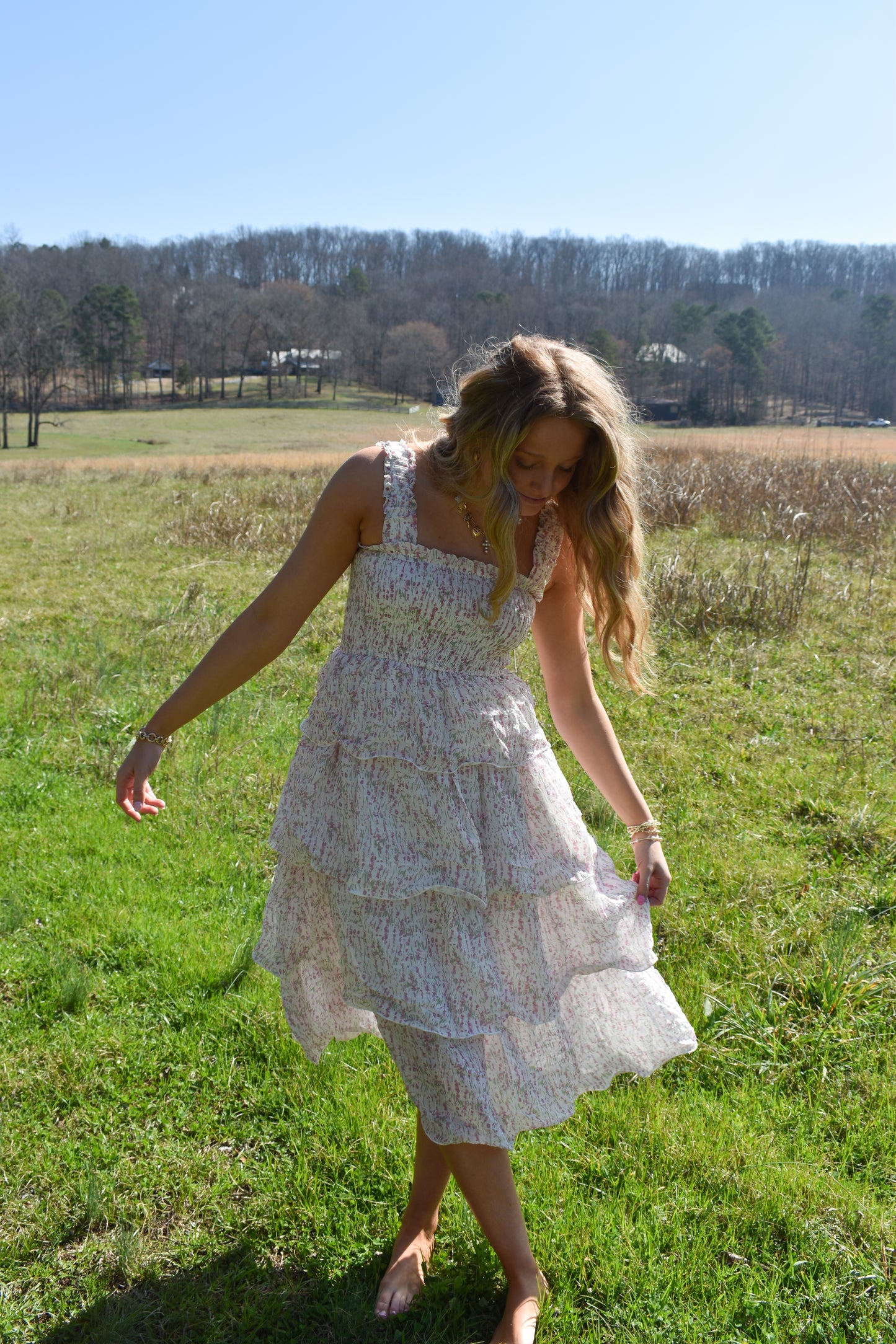 Garden Whirl Tier Midi Dress