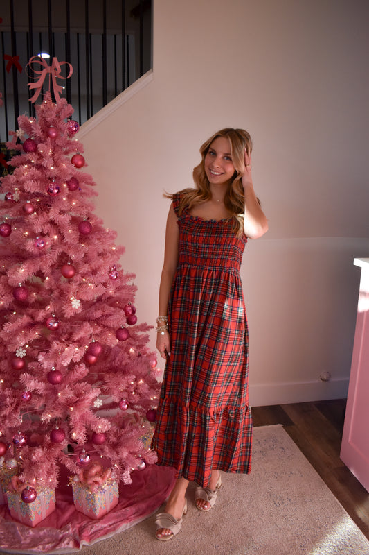 Plaid Smocked Dress W/ Ruffle Hem