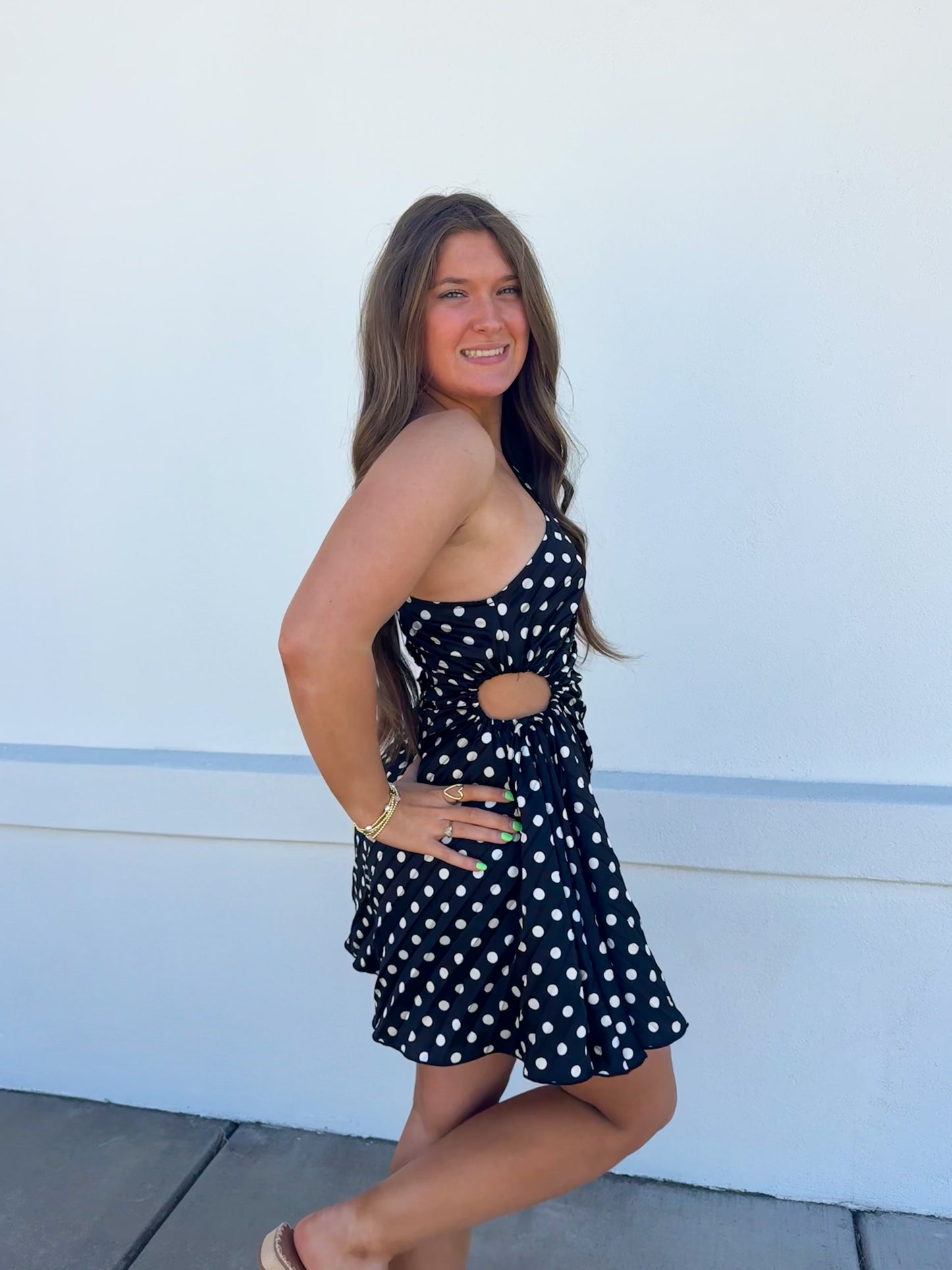 Shoulder Polka Dot Mini Dress