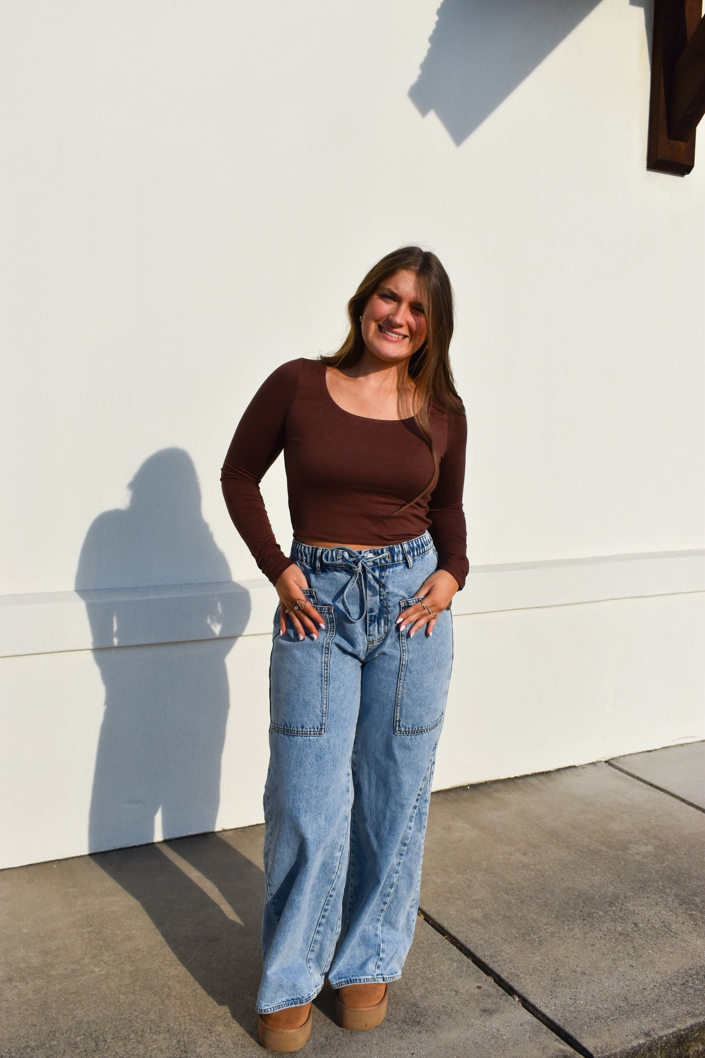 Basic Long Sleeve Scoop Neck: Brown