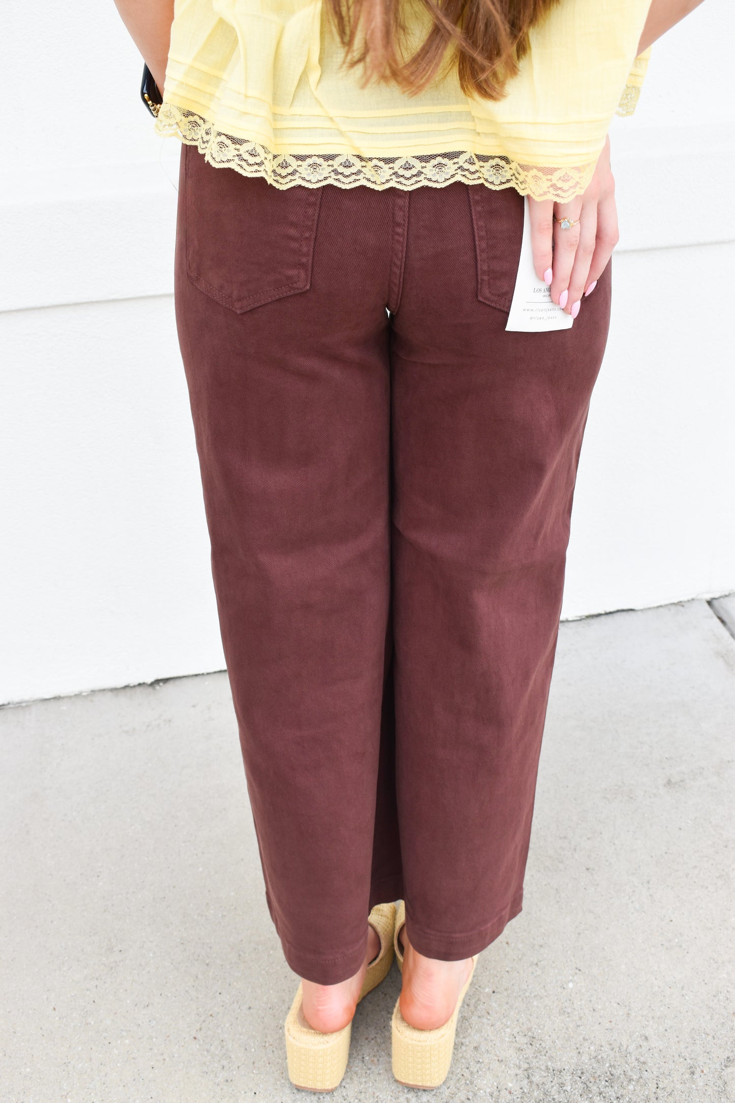 Risen Adjustable Waist High Rise Pants: Chocolate