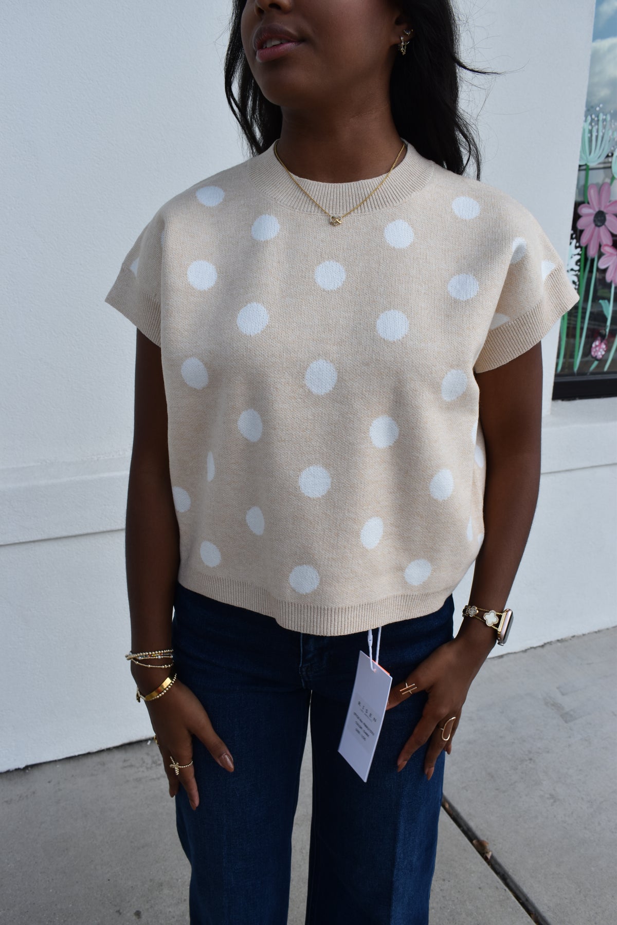 Polka Dot Knit Sleeveless Top