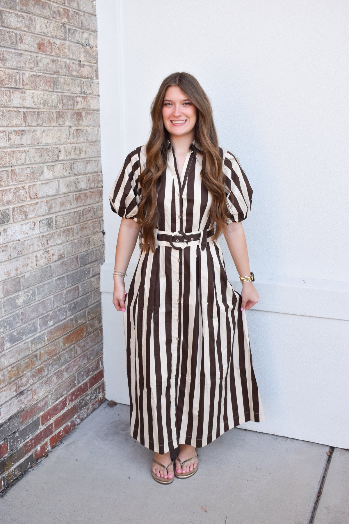 Cora Belted Stripe Maxi Dress
