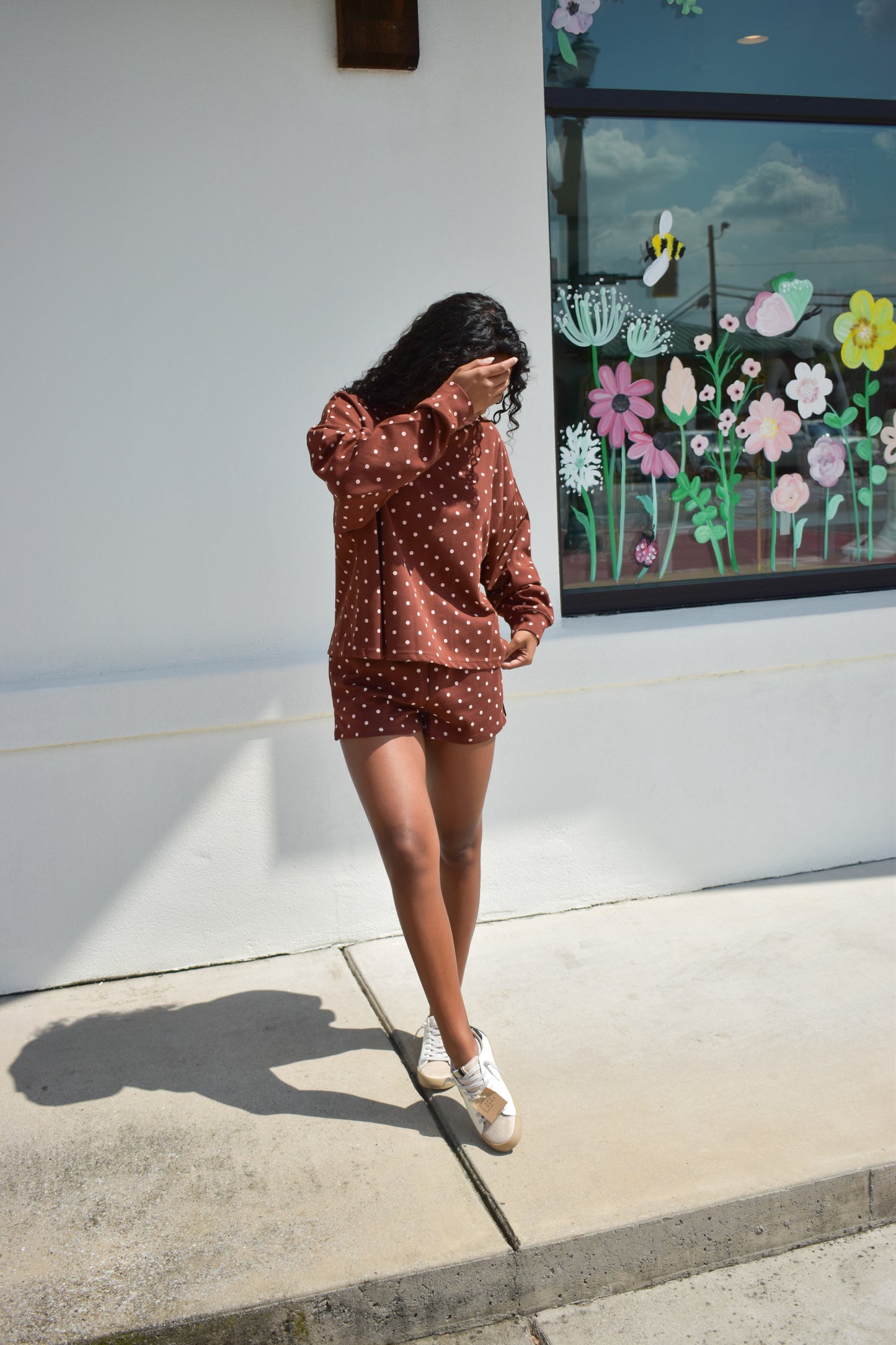 Chocolate Polka Dot Print Lounge Sweatshirt