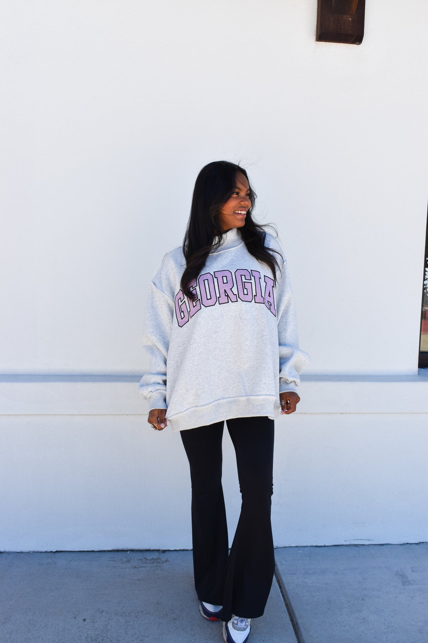 Embroidered Georgia Stripe Mockneck