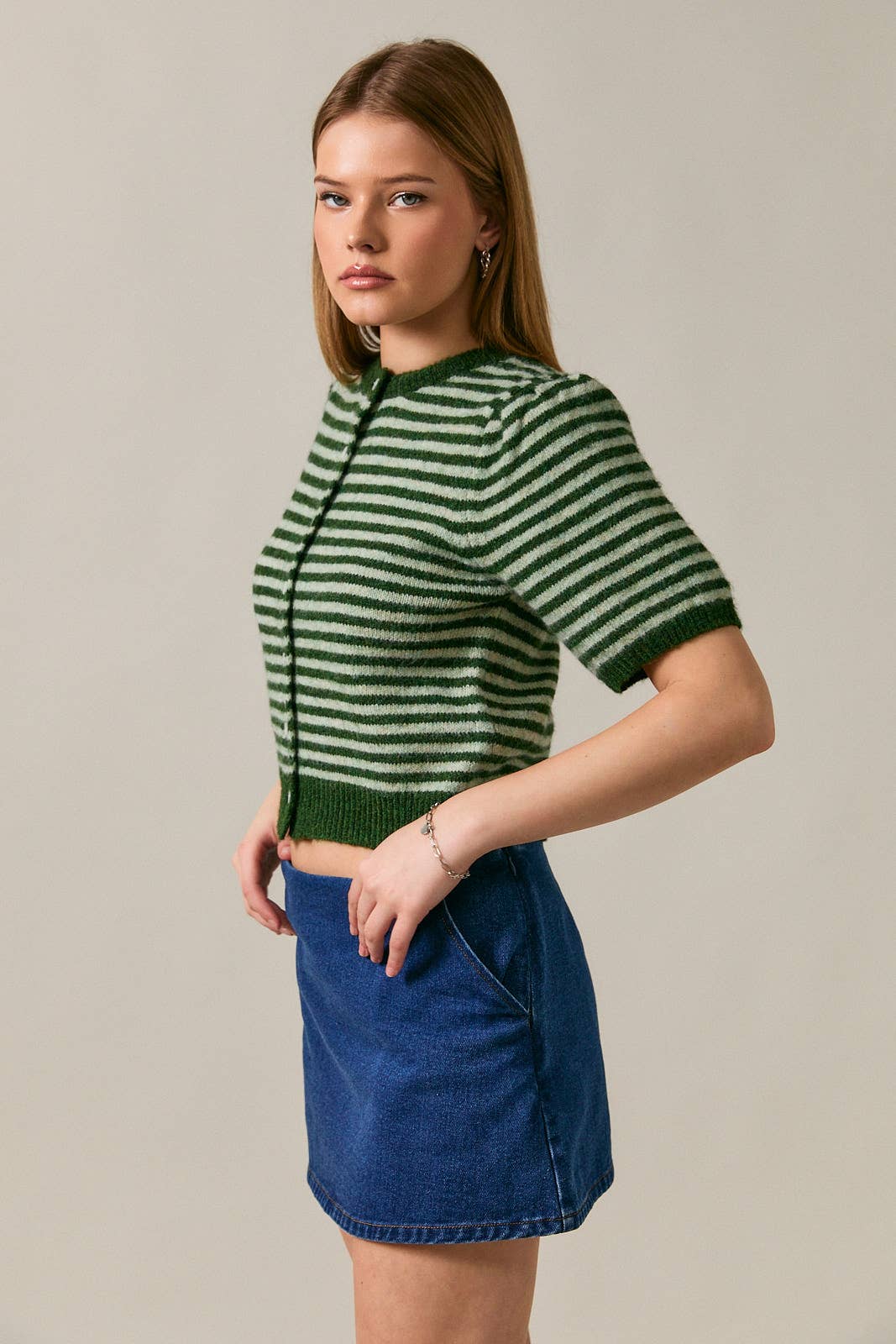 Puff Short Sleeve Stripe Cardi