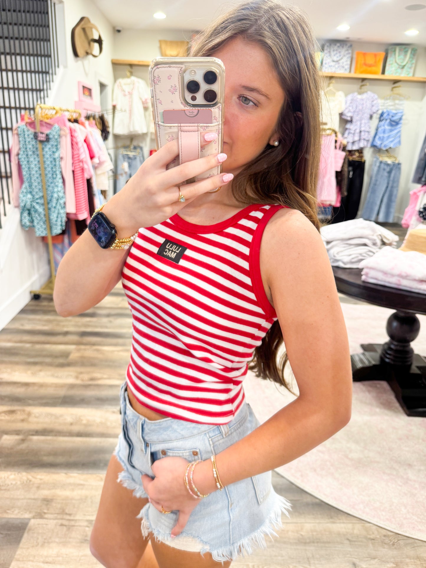 Lulu Mac Stripe Tank Top: Red
