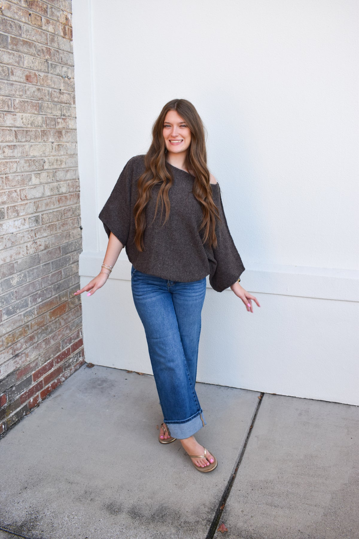 Gloria One Shoulder Knit Top: Brown