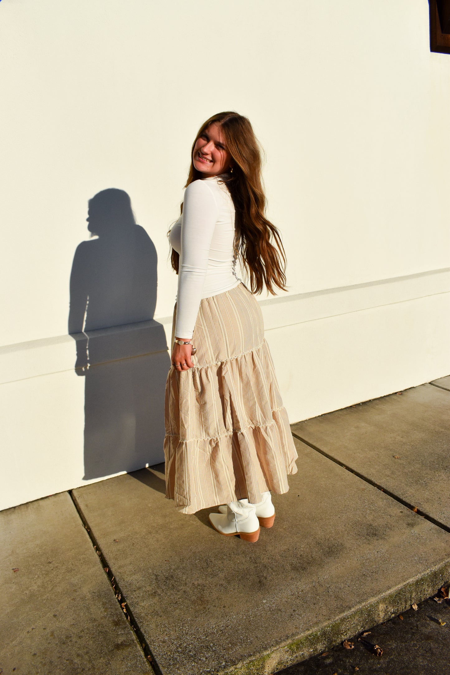 Lace Trim Gingham Maxi Skirt