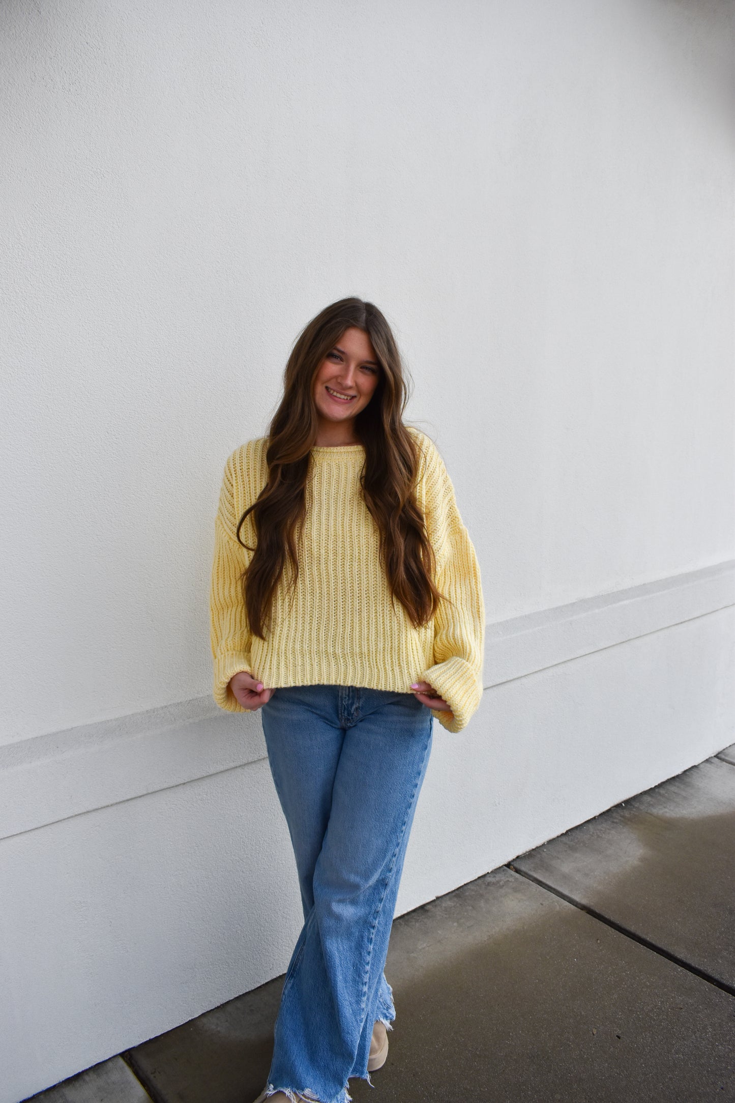 Boat Neck Chunky Yellow Sweater