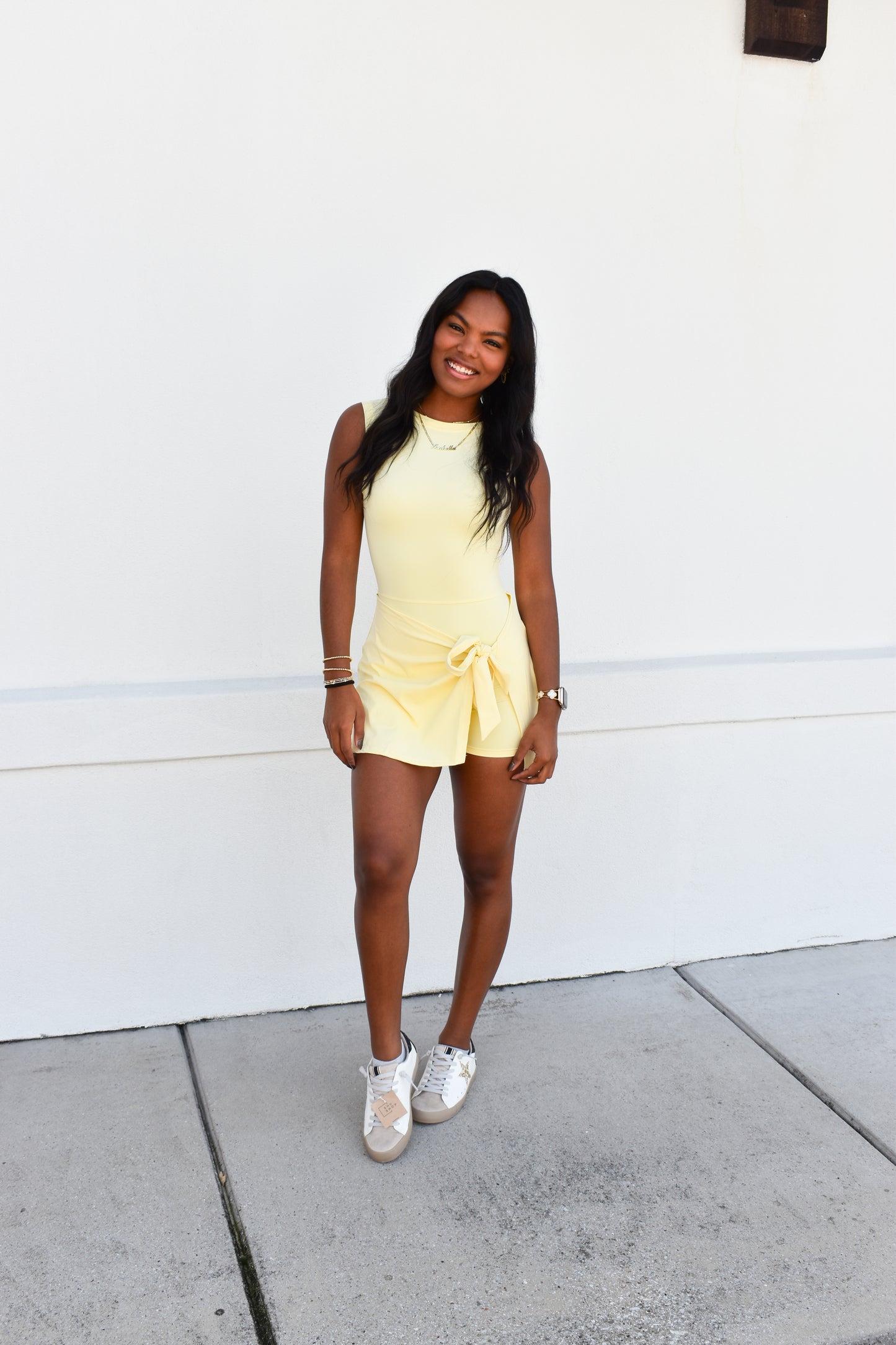 Athletic Wrap Tie Dress: Light Yellow