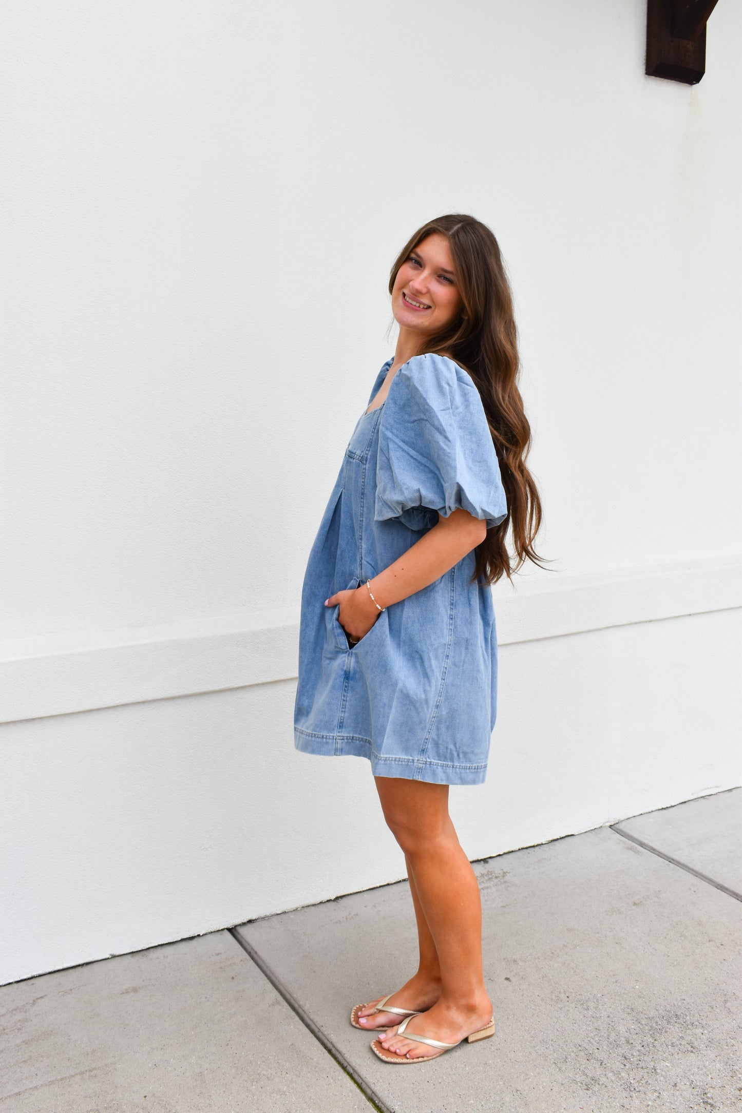 Stitch Detail Denim Bubble Romper