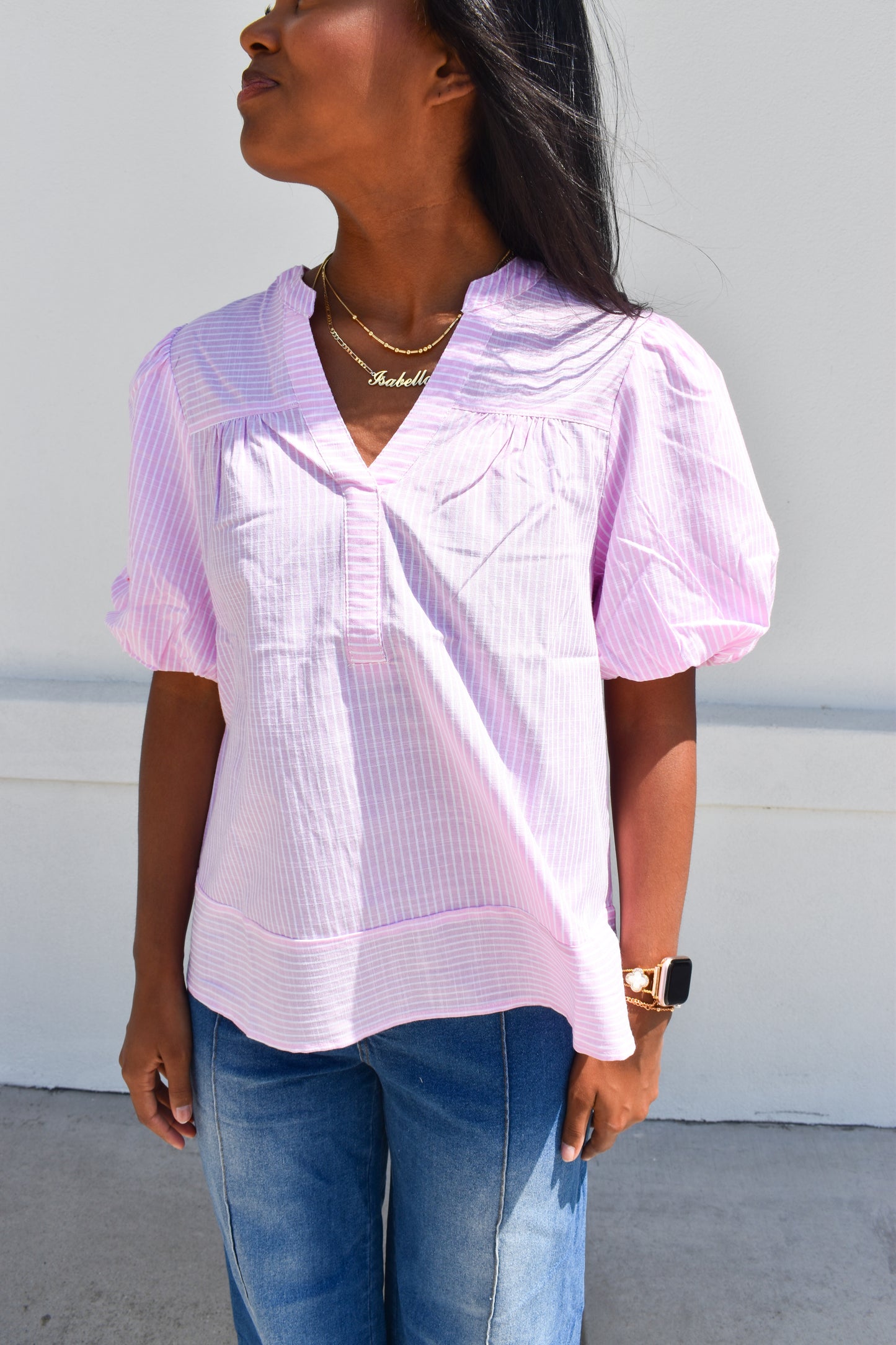 Whisper of Color Airy Cotton Blend Bubble Stripe Blouse
