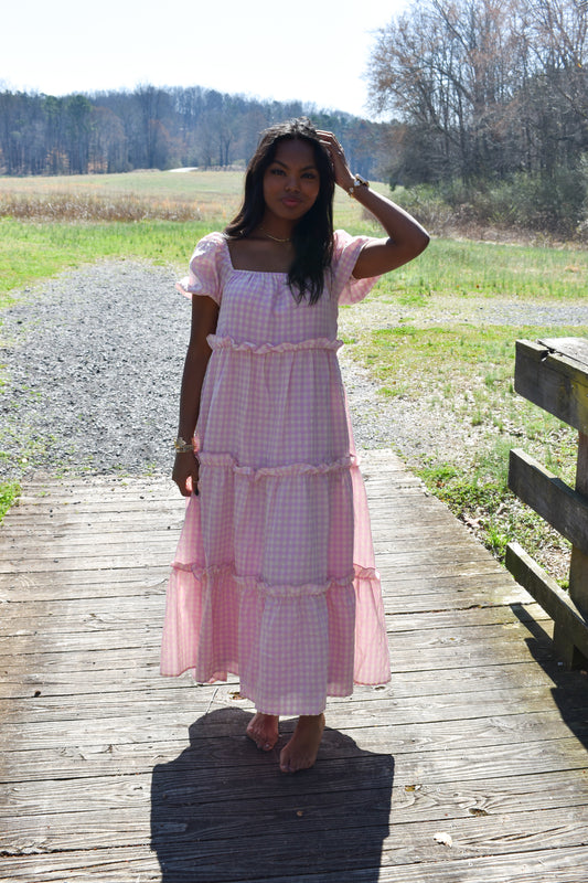 Lavender Gingham Maxi Dress