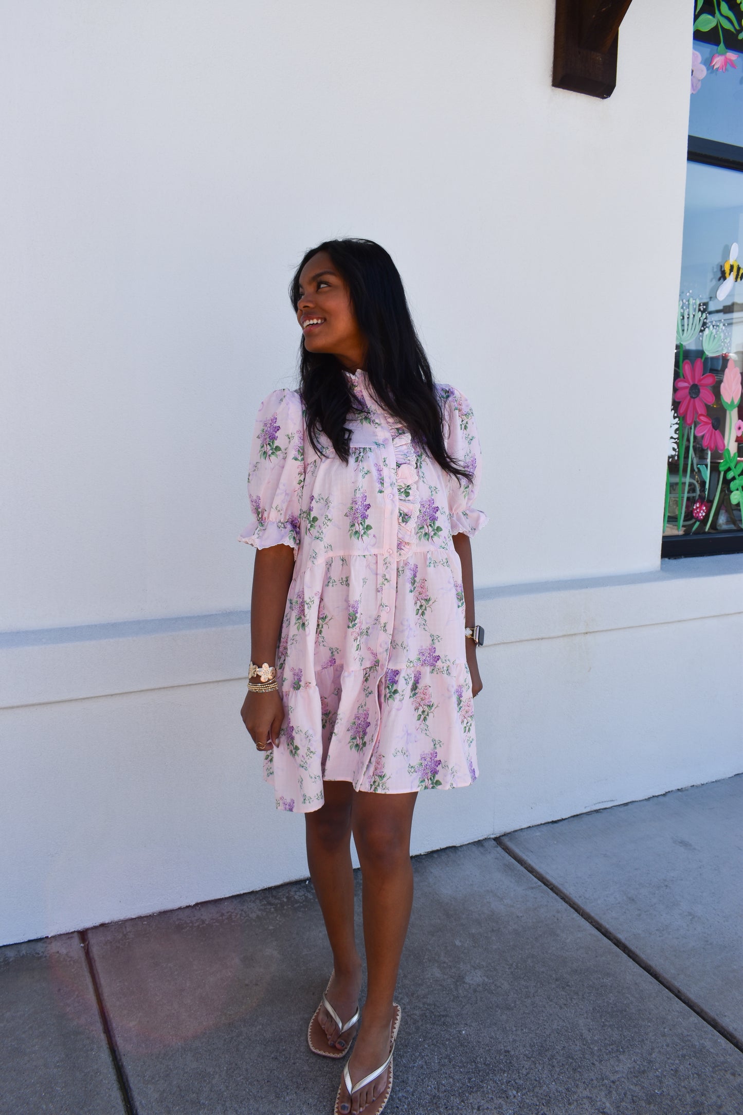 Pink Floral Ruffle Baby Doll Dress