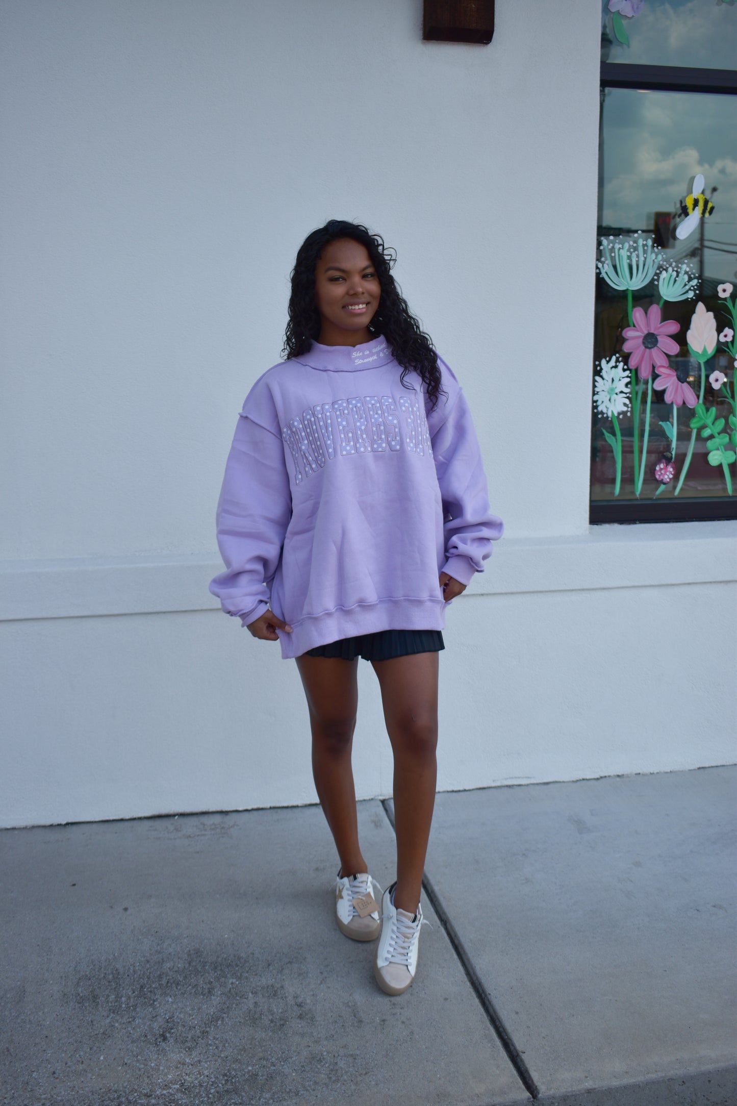 'PROVERBS 31:25' Script Collar Mockneck: Lavender