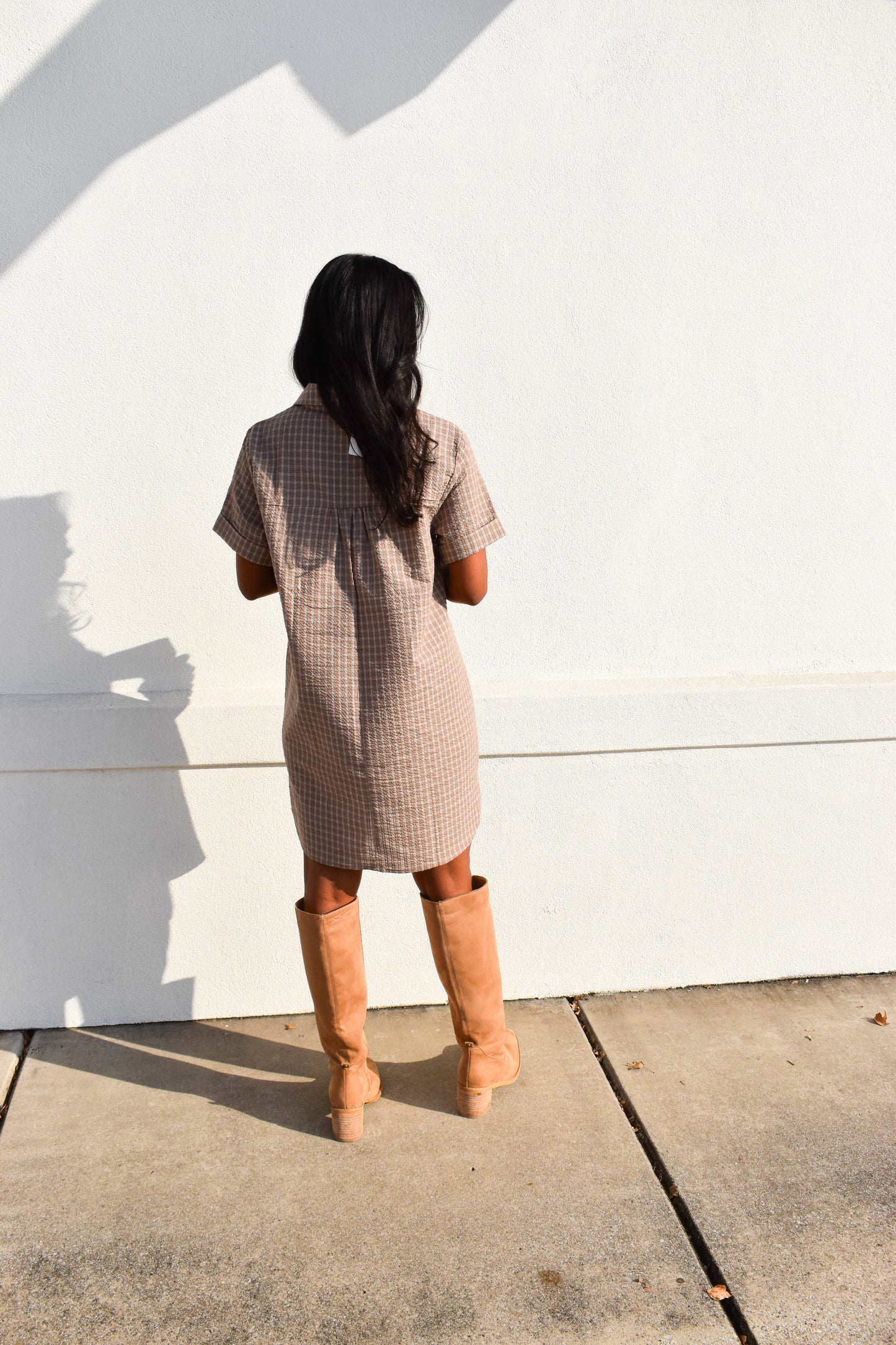 Checkered Shirt Dress W/ Pocket