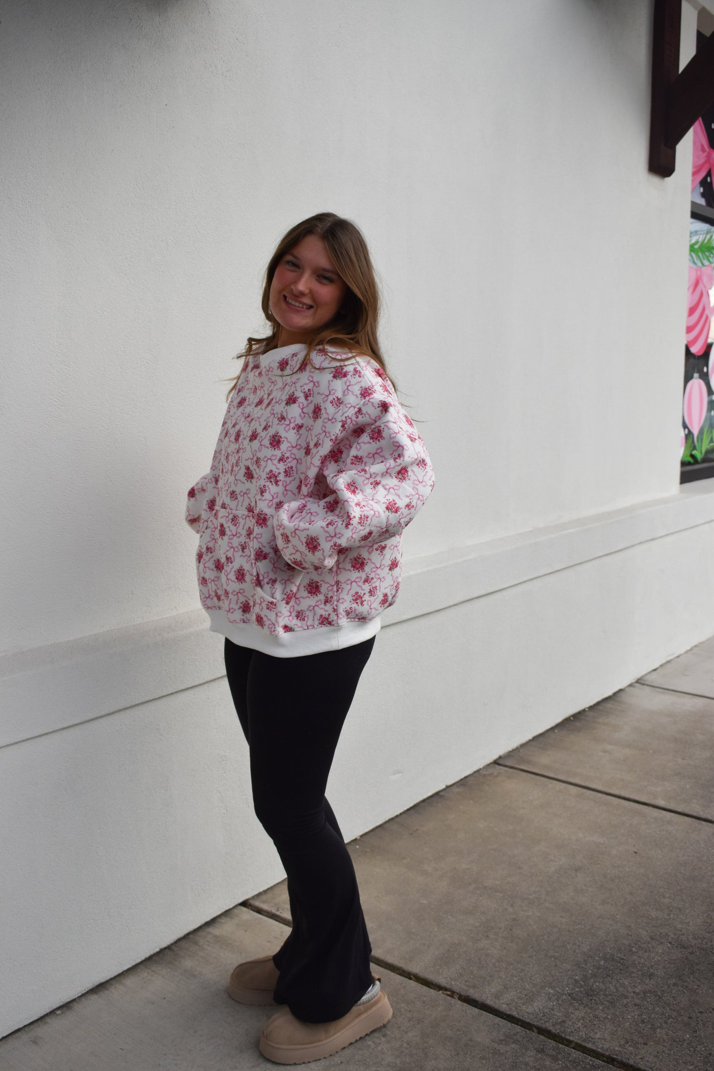 Floral Print Fleece Crew Neck