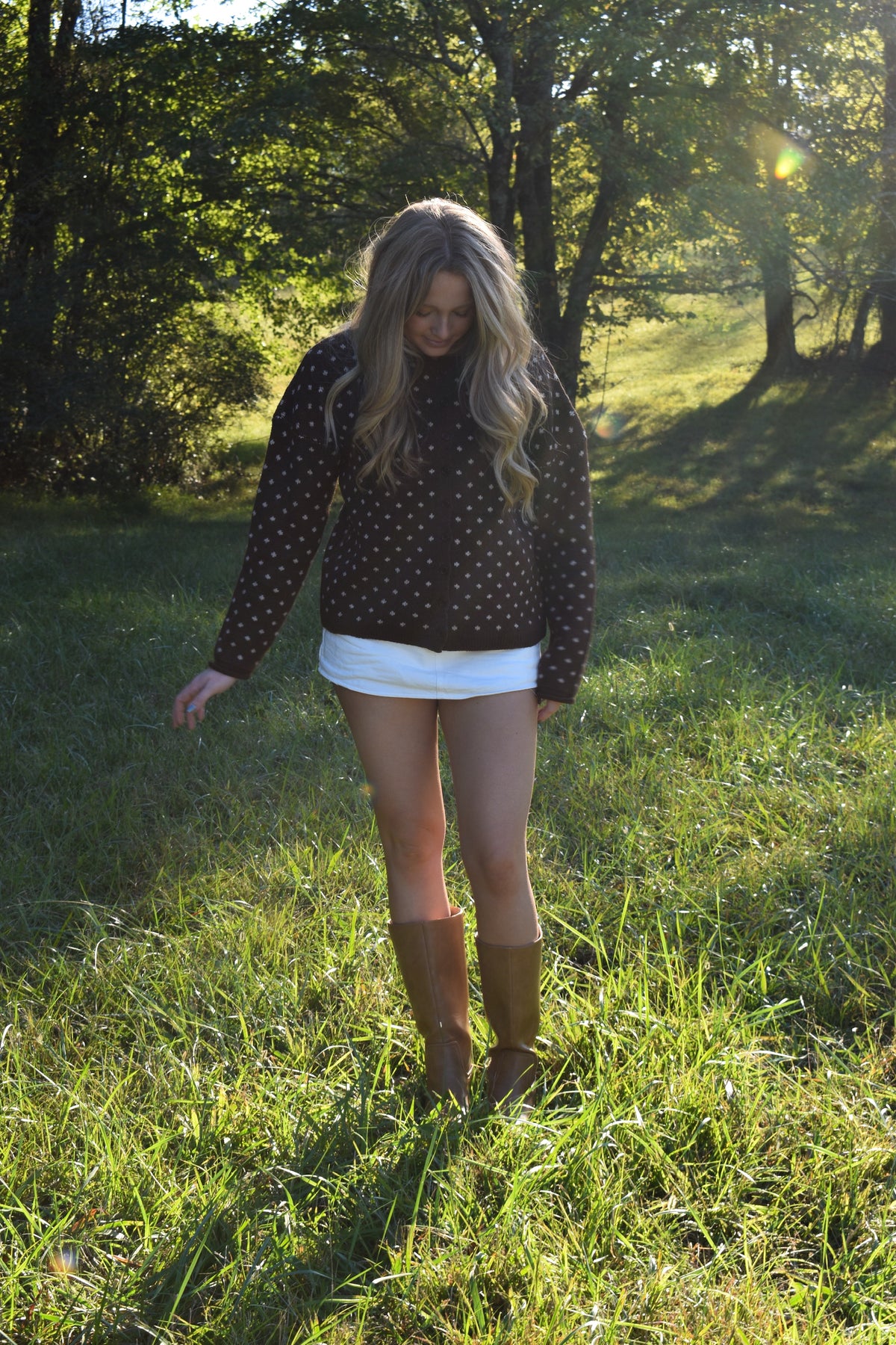 Sweet Dot Knit Cardigan: Brown