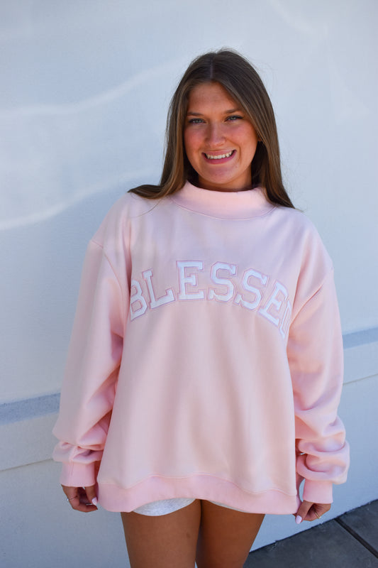 BLESSED Embroidered Mockneck