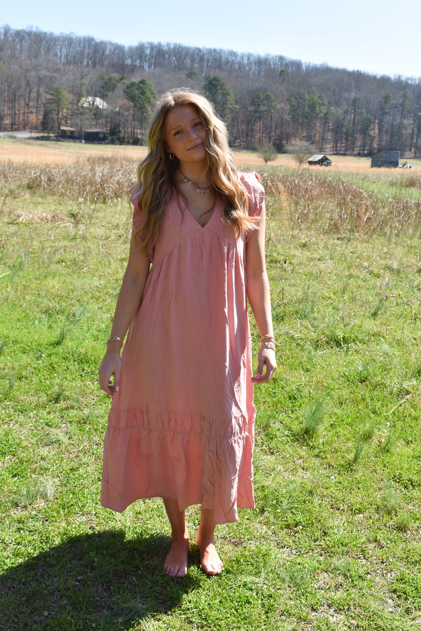 Blush Ruffle Midi Dress