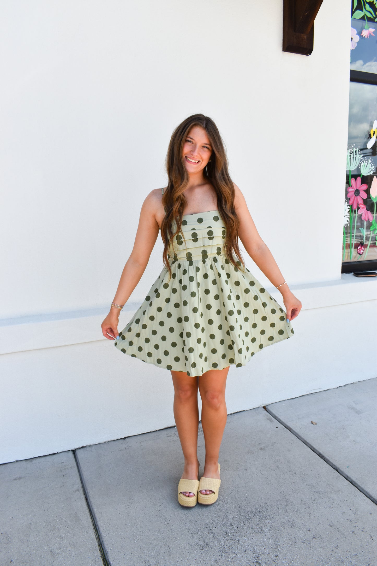 Sage Polka Dot Mini Dress