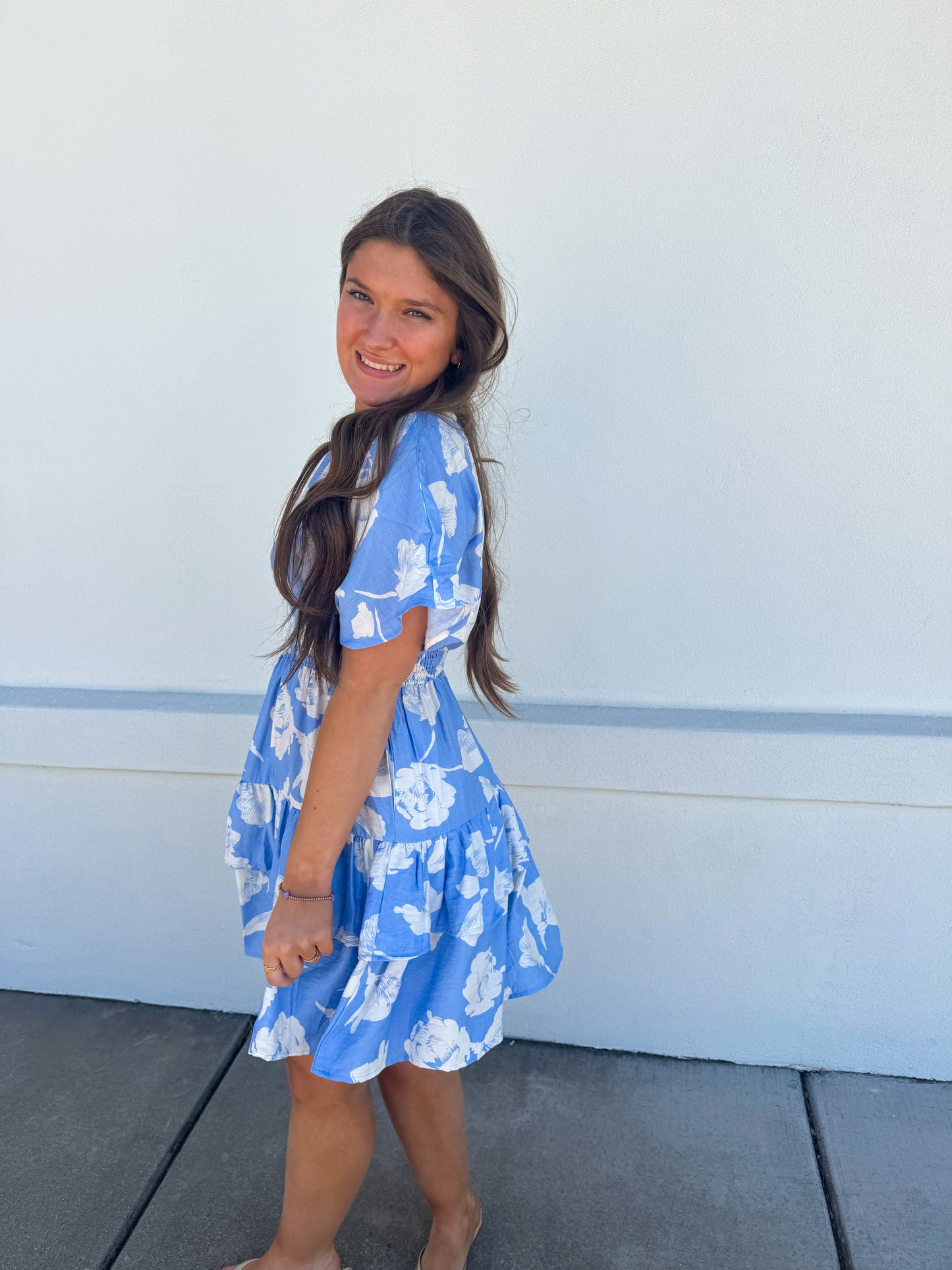 Waist Smocking Tiered Dress