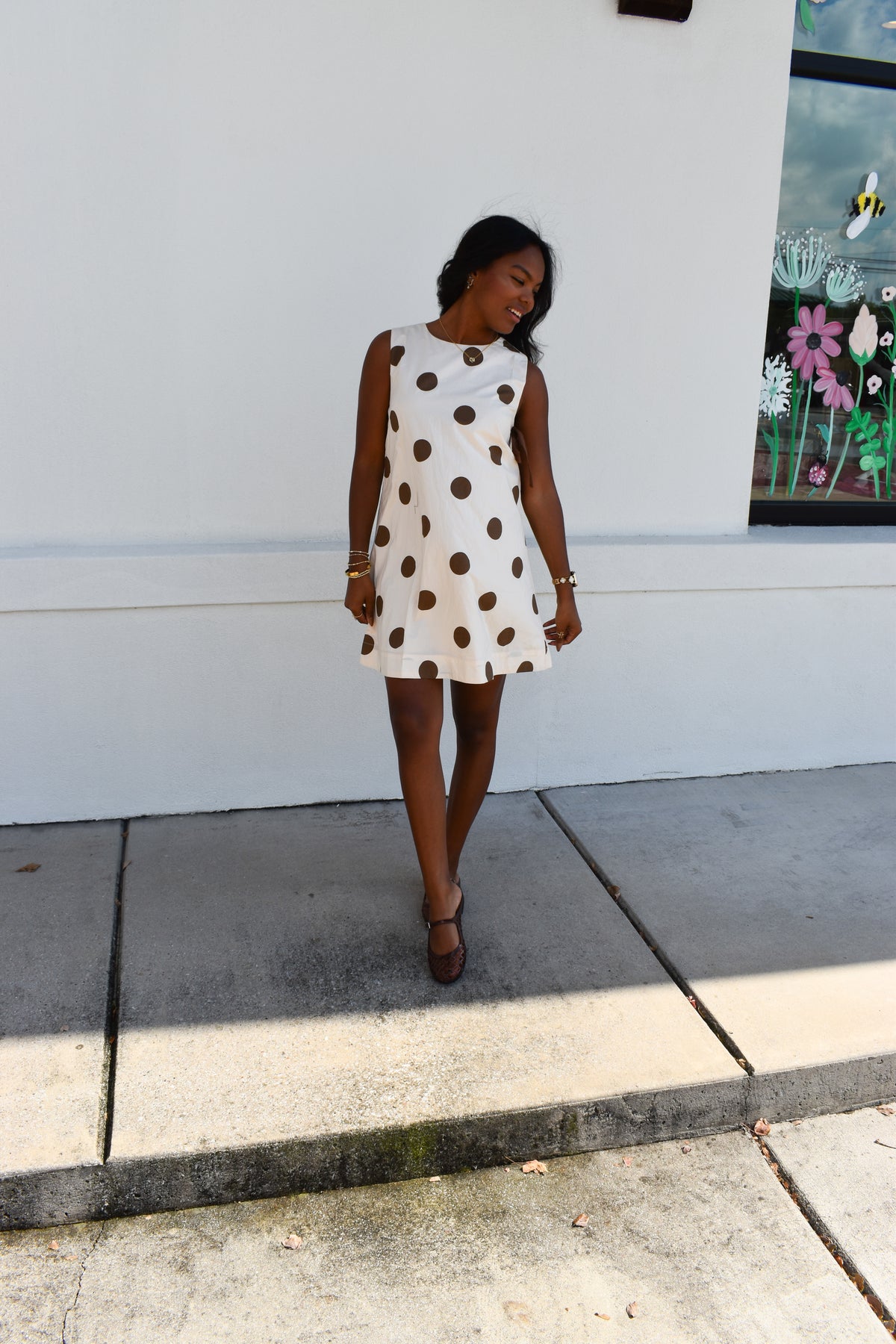 Polka Dot Sleeveless Mini Dress W/ Bow Detail