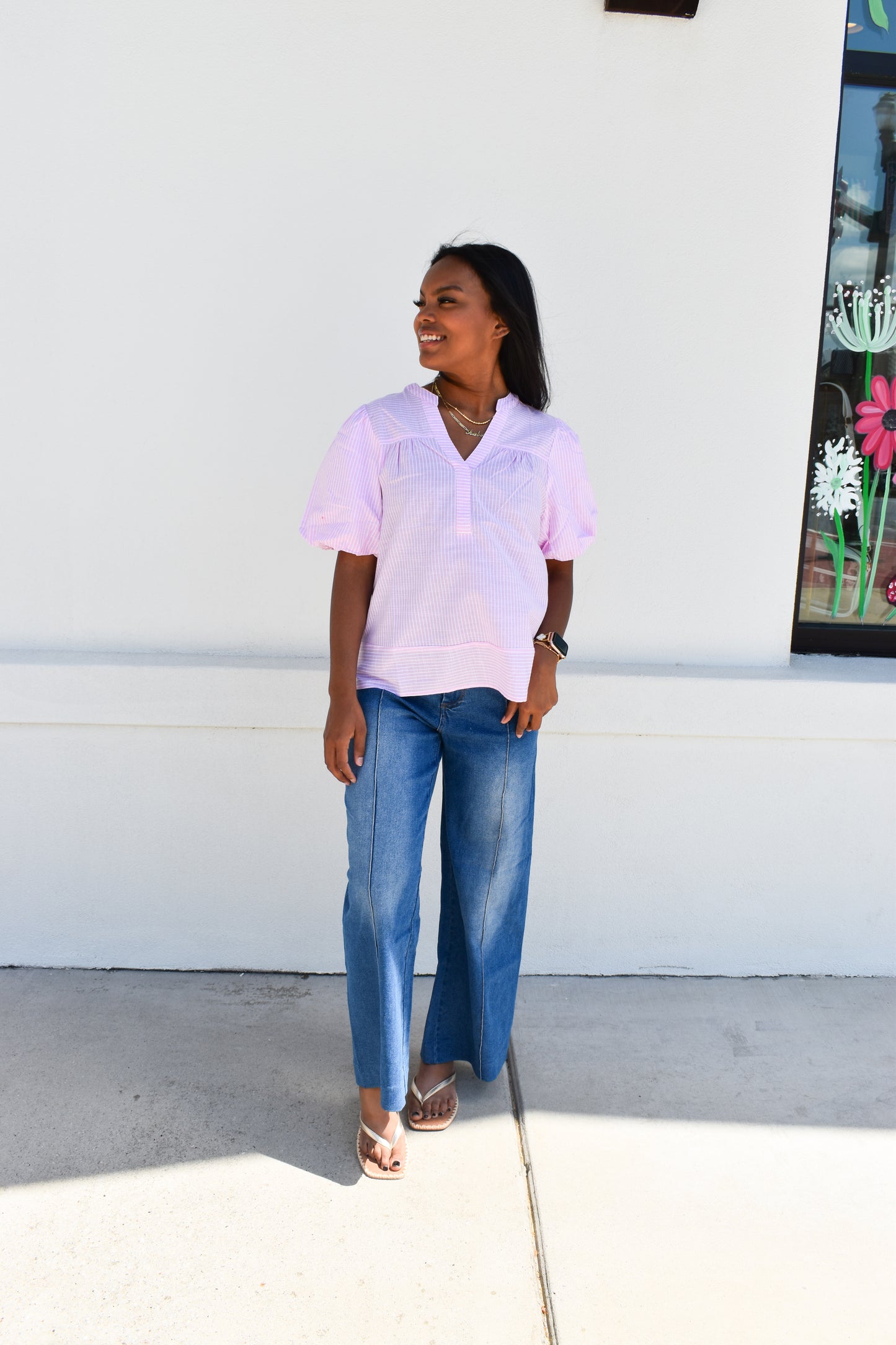 Whisper of Color Airy Cotton Blend Bubble Stripe Blouse