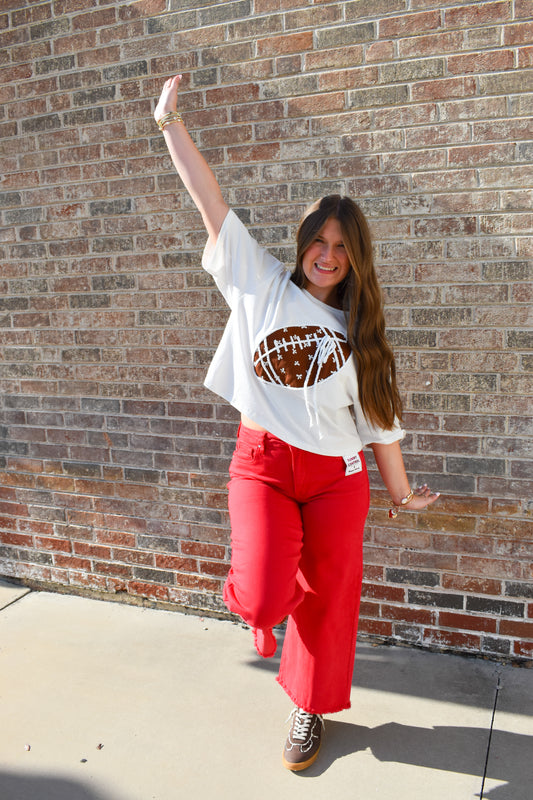 Bow Print Football Top W/ Cord Detail