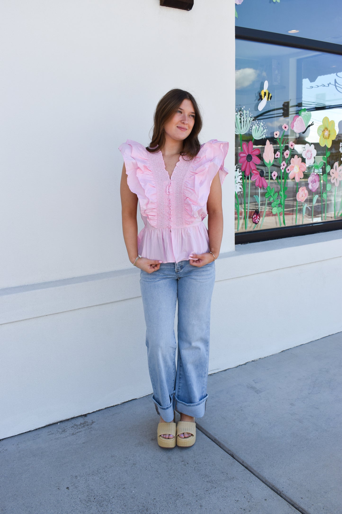 Ruffle Smocked Peplum Blouse
