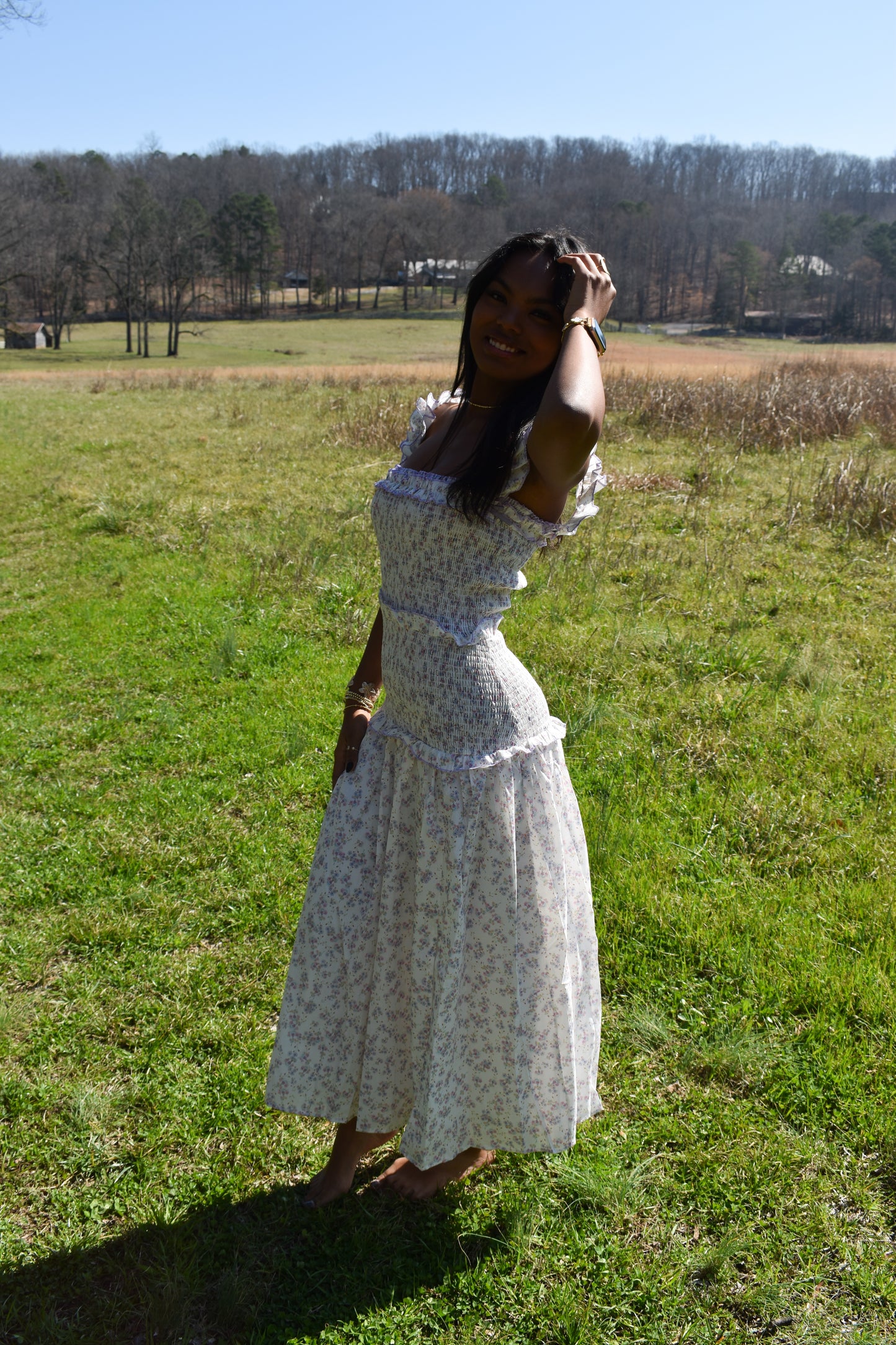Lavender Garden Smocked Midi Dress