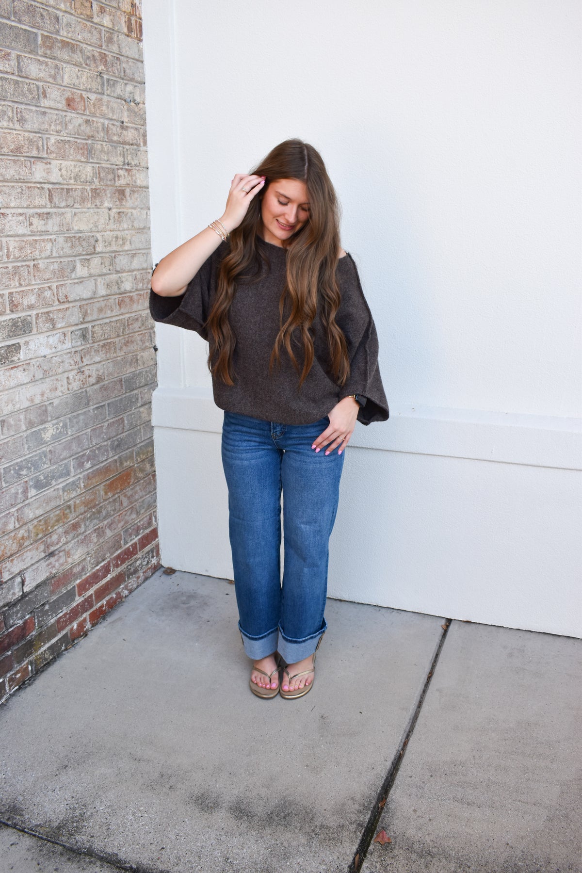 Gloria One Shoulder Knit Top: Brown