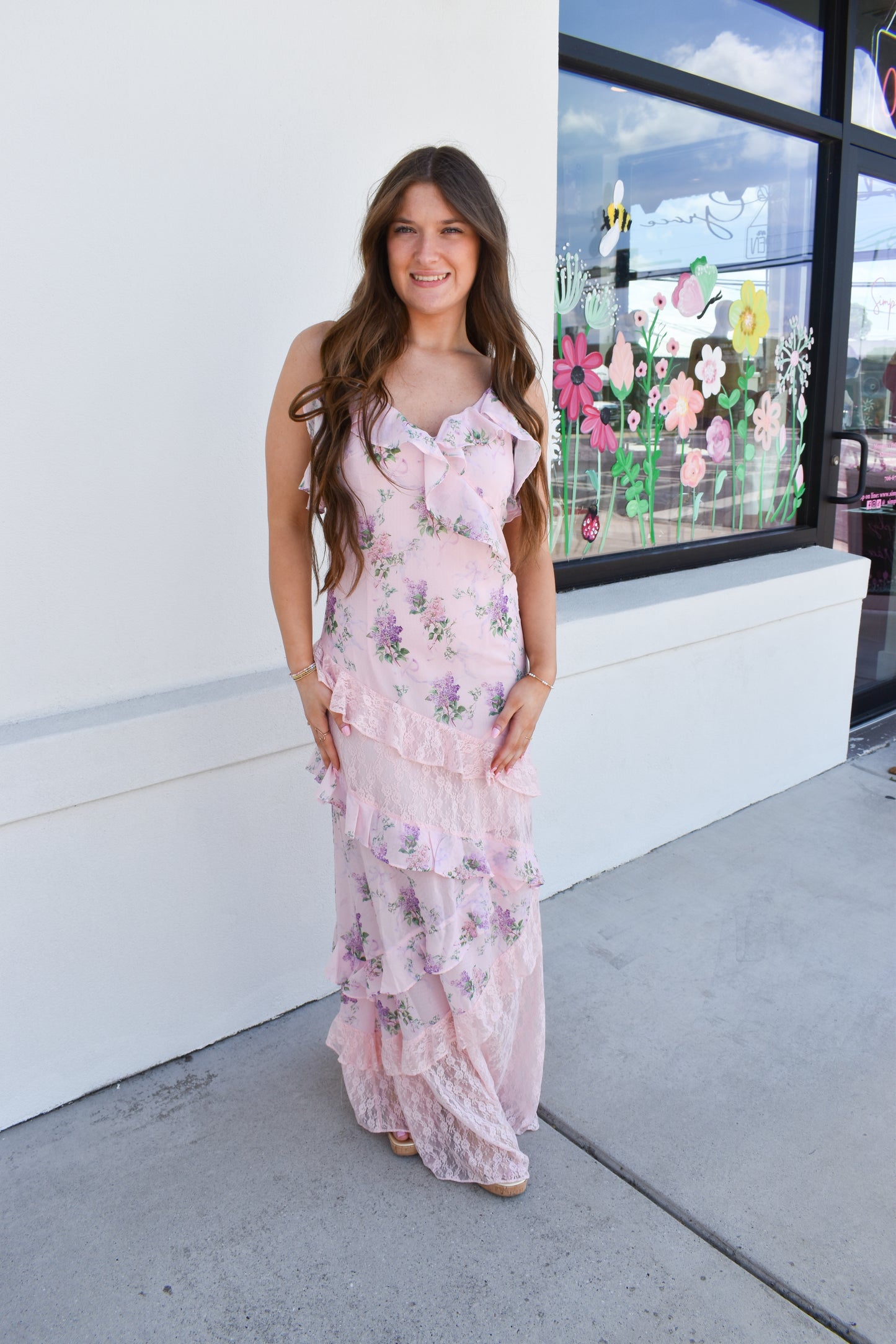 Floral Lace Ruffle Maxi Dress