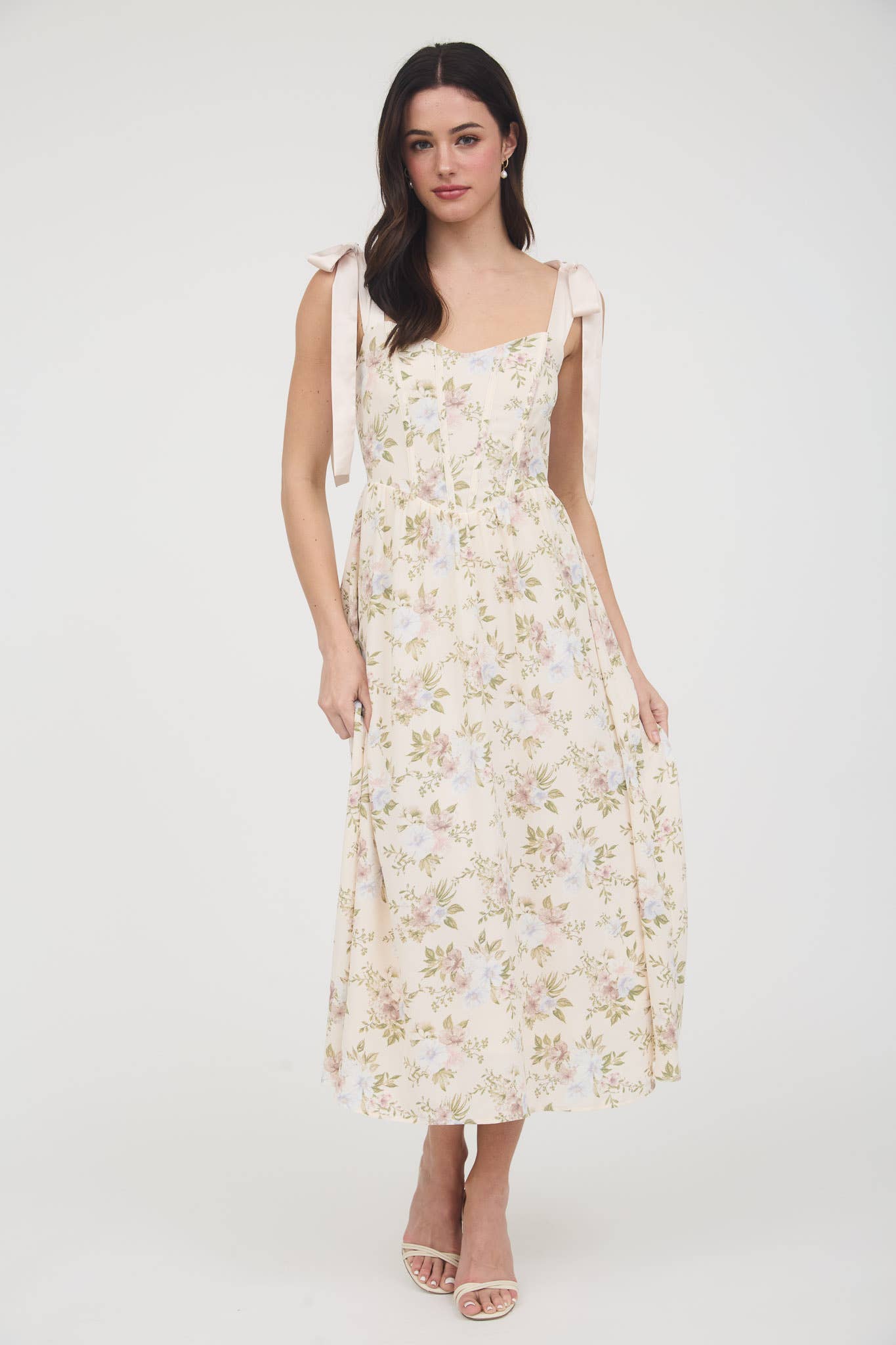 Floral Corset Tie Strap Midi Dress