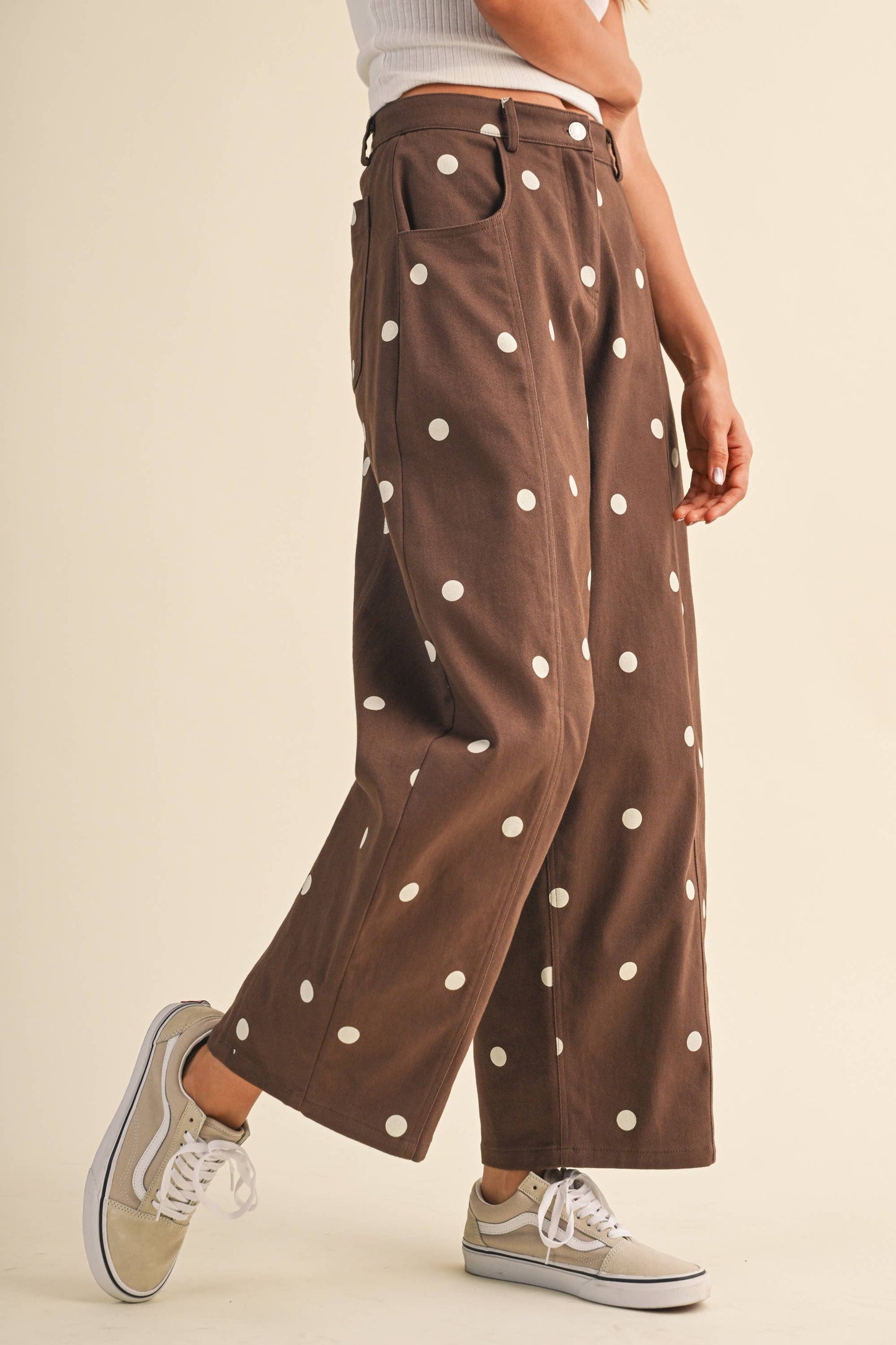 Polka Dot Brown Barrel Jean