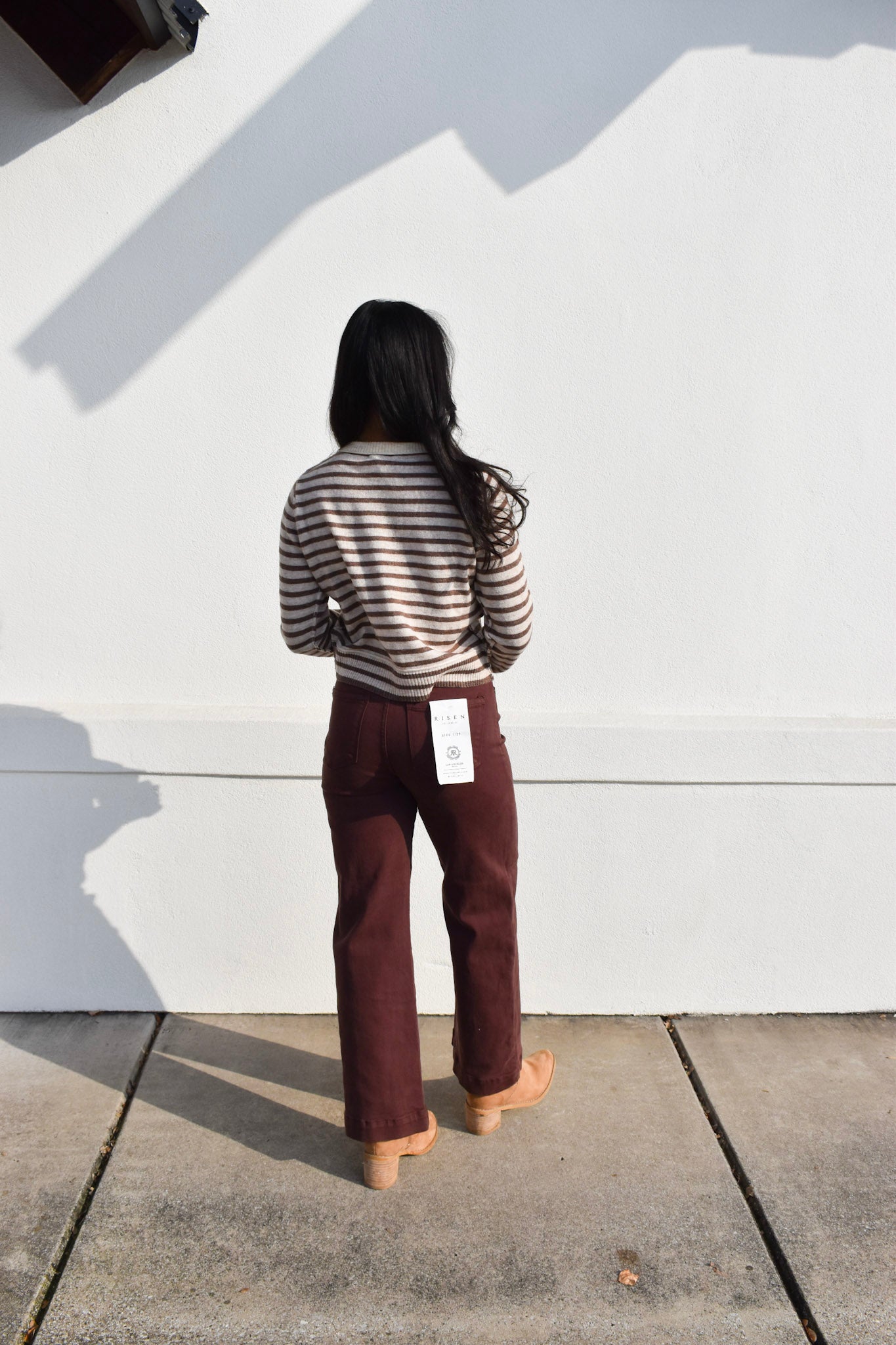 Risen Detailed High Rise Crop Wide Leg: Chocolate