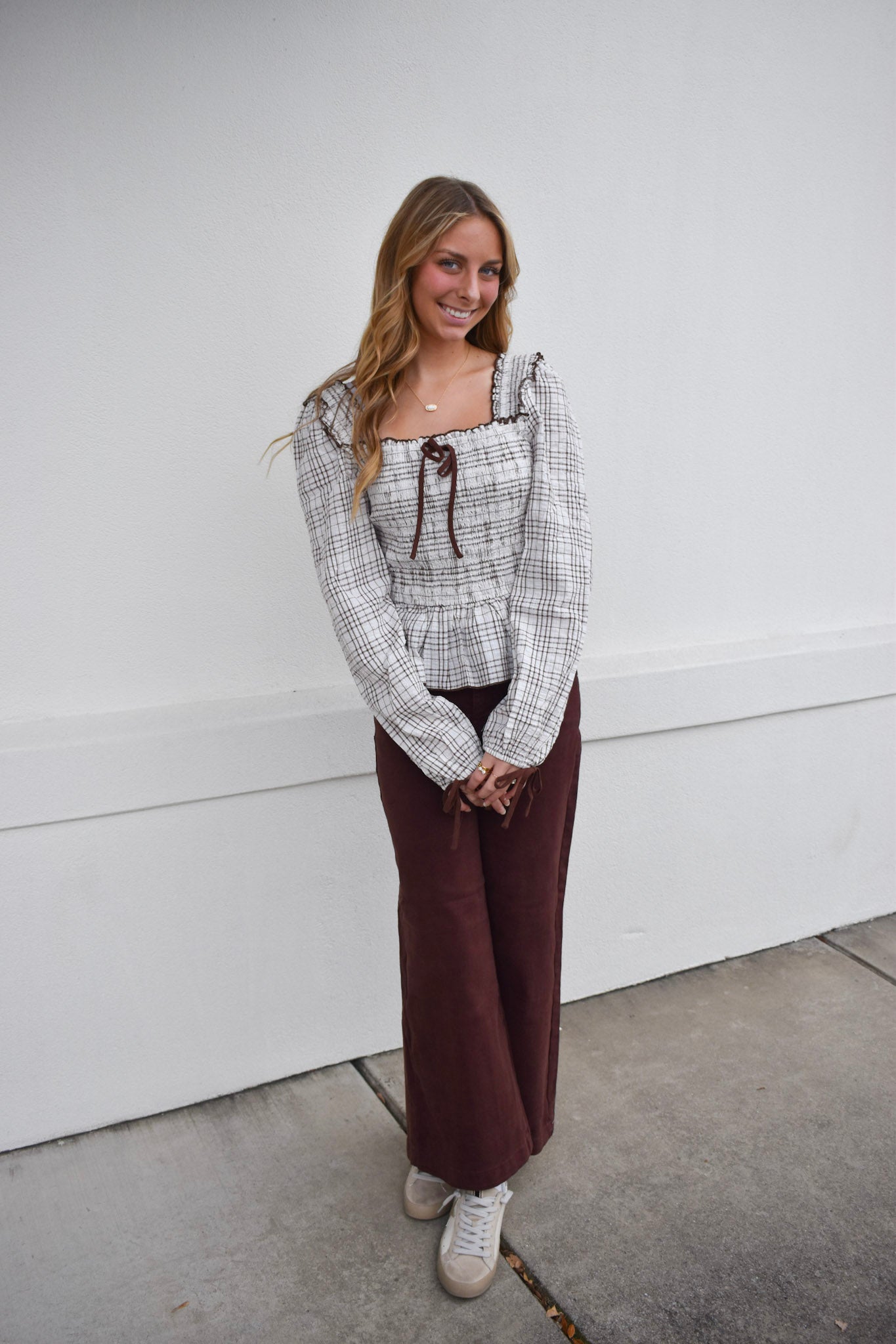 Plaid Smocked Babydoll Blouse