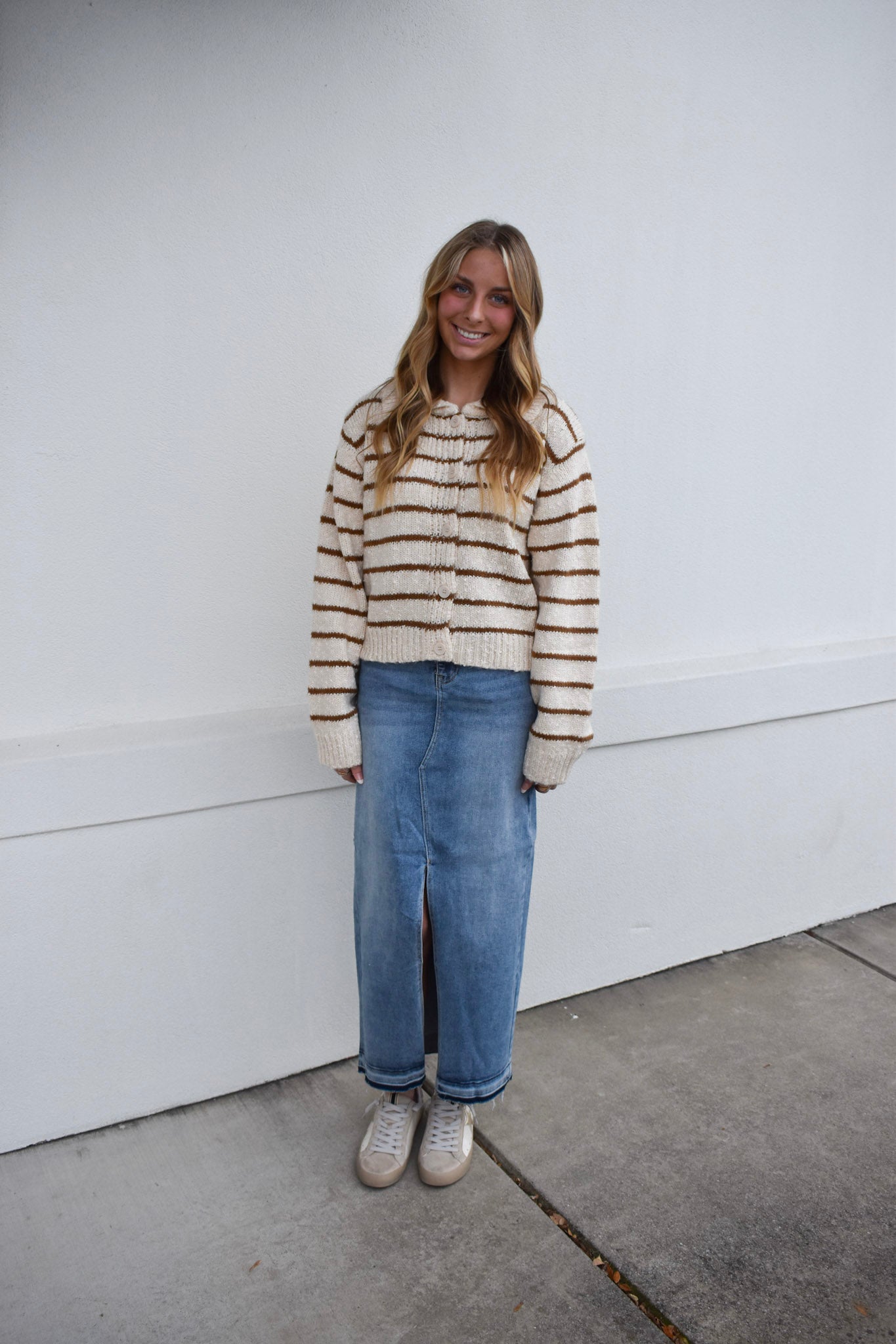 Button Down Stripe Knitted Cardigan