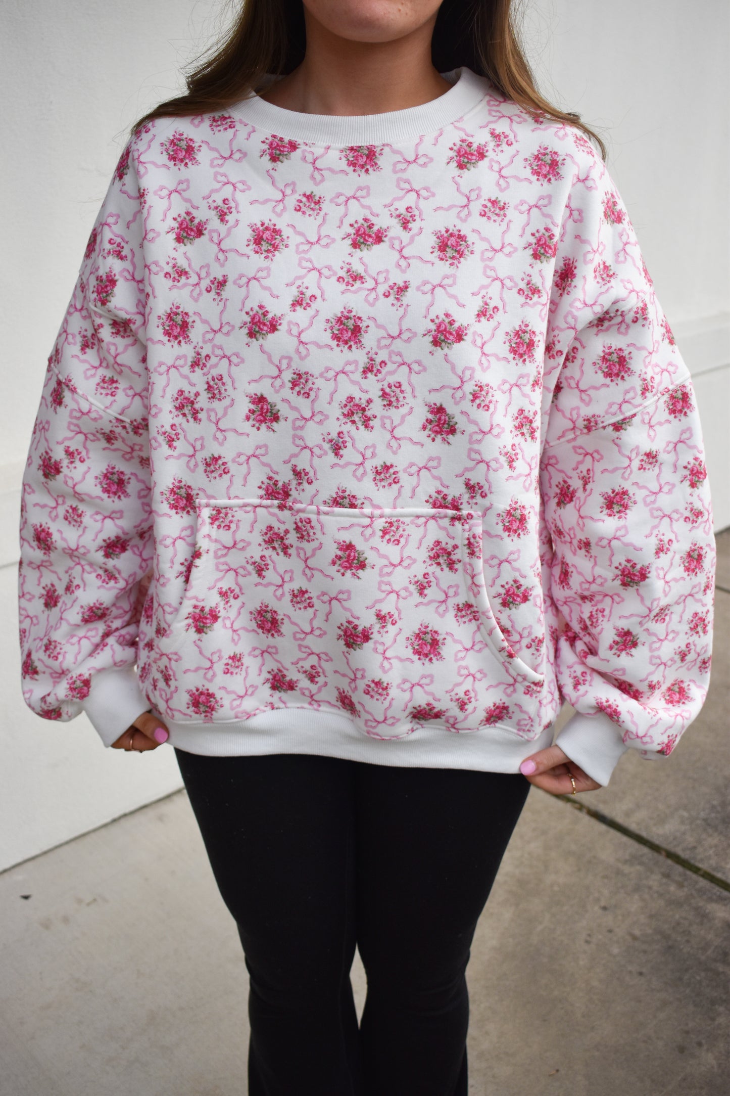 Floral Print Fleece Crew Neck